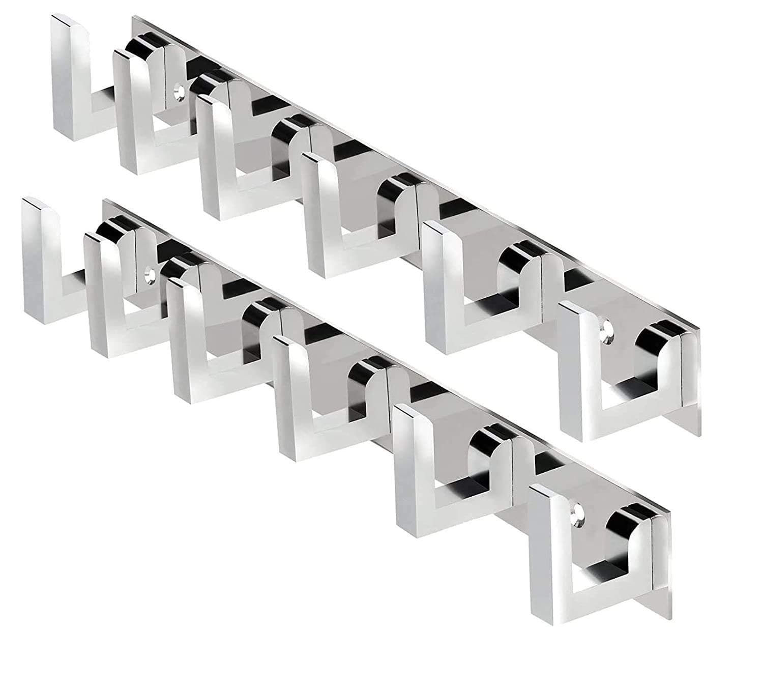 DOCOSS-Premium Classic Extra Long 40 cm 6 Pin Metal Bathroom Cloth Hooks Hanger Door Wall Robe Hooks Rail for Hanging Keys,Clothes,Towel (Set of 2, Silver Glossy)