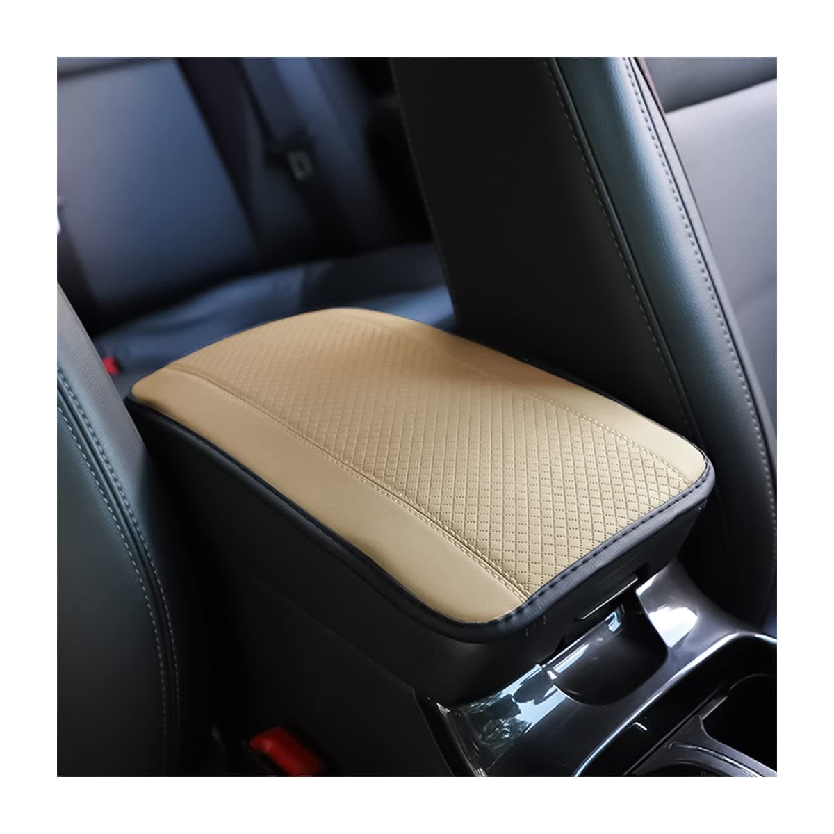 Car Armrest Storage Box Mat, Fiber Leather Car Center Console Cover, Car Armrest Seat Box Cover Accessories Interior Protection for Most Vehicle, SUV, Truck, Car (Beige)