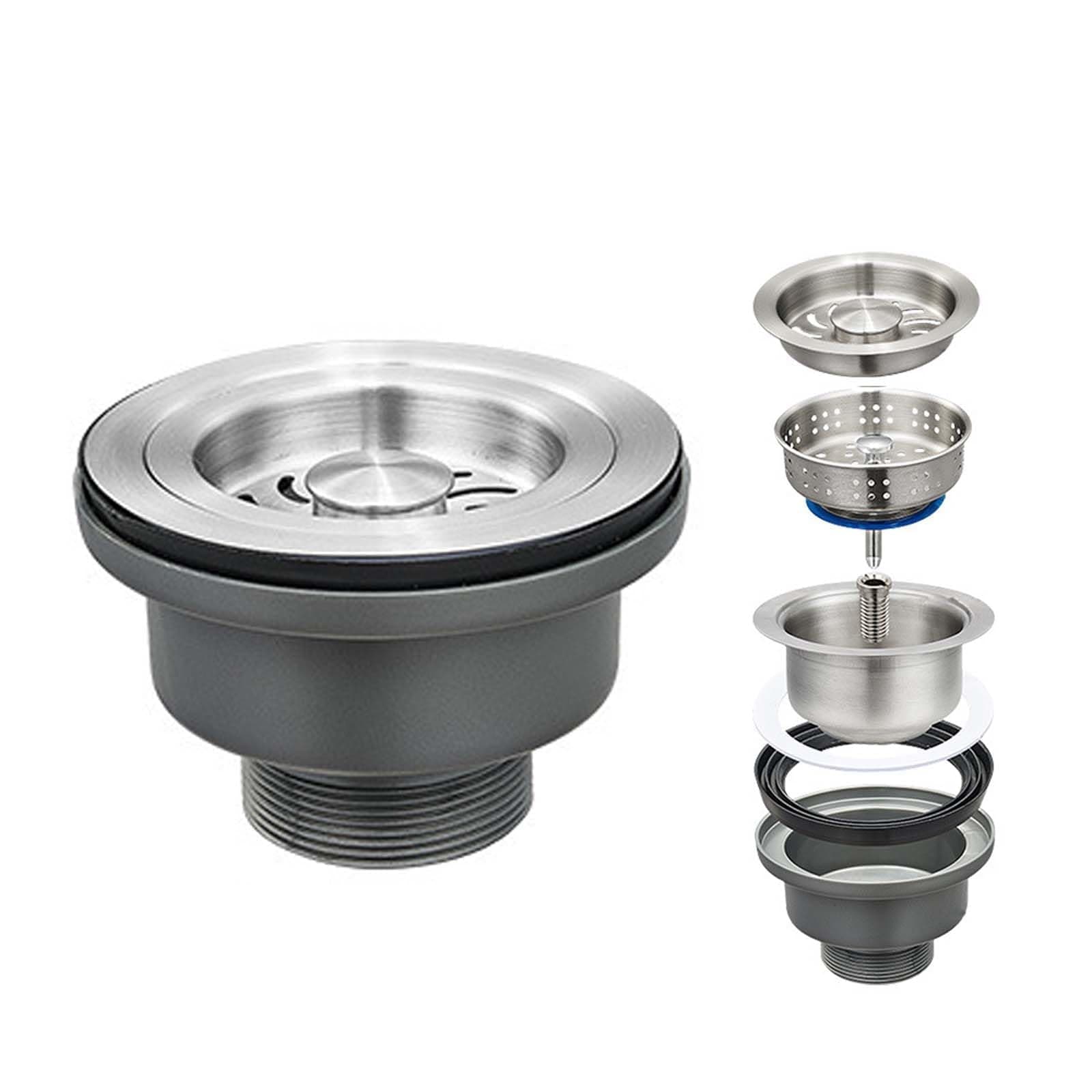 304 Stainless Steel Kitchen Sink Drain Assembly Kit with Stopper - Durable Replacement Strainer Basket and Sealing Lid for Bathroom and Kitchen Drains