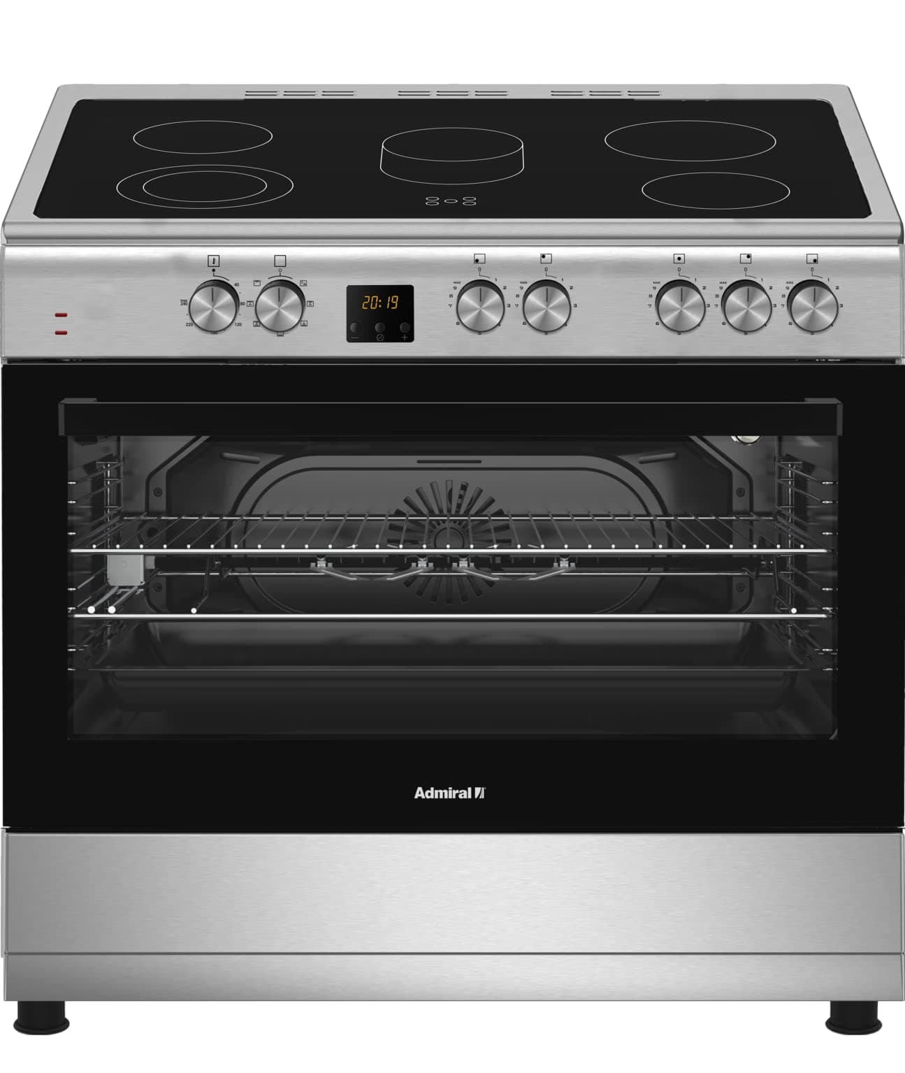 Admiral Ceramic Electric Gas Cooker, 90 * 60cm, Embossed Panel, 5 Plates Black Ceran Stainless Steel Frame - ADVC9068VCTD (1 YEAR WARRANTY) - Made in Turkey
