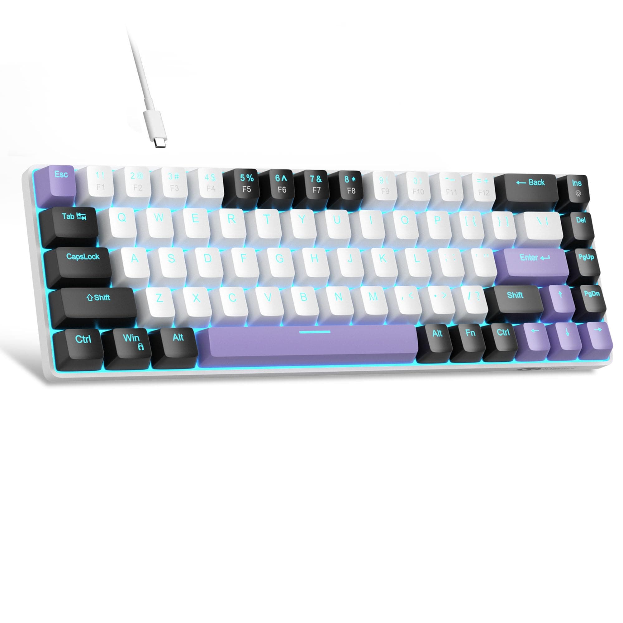 MageGee Portable 60% Gaming Mechanical Keyboard, Minimalist MK-Box RGB Backlit Compact 68 Keys Wired Office Keyboard with Red Switch for Windows Laptop PC Mac Convenient(Black White Purple)