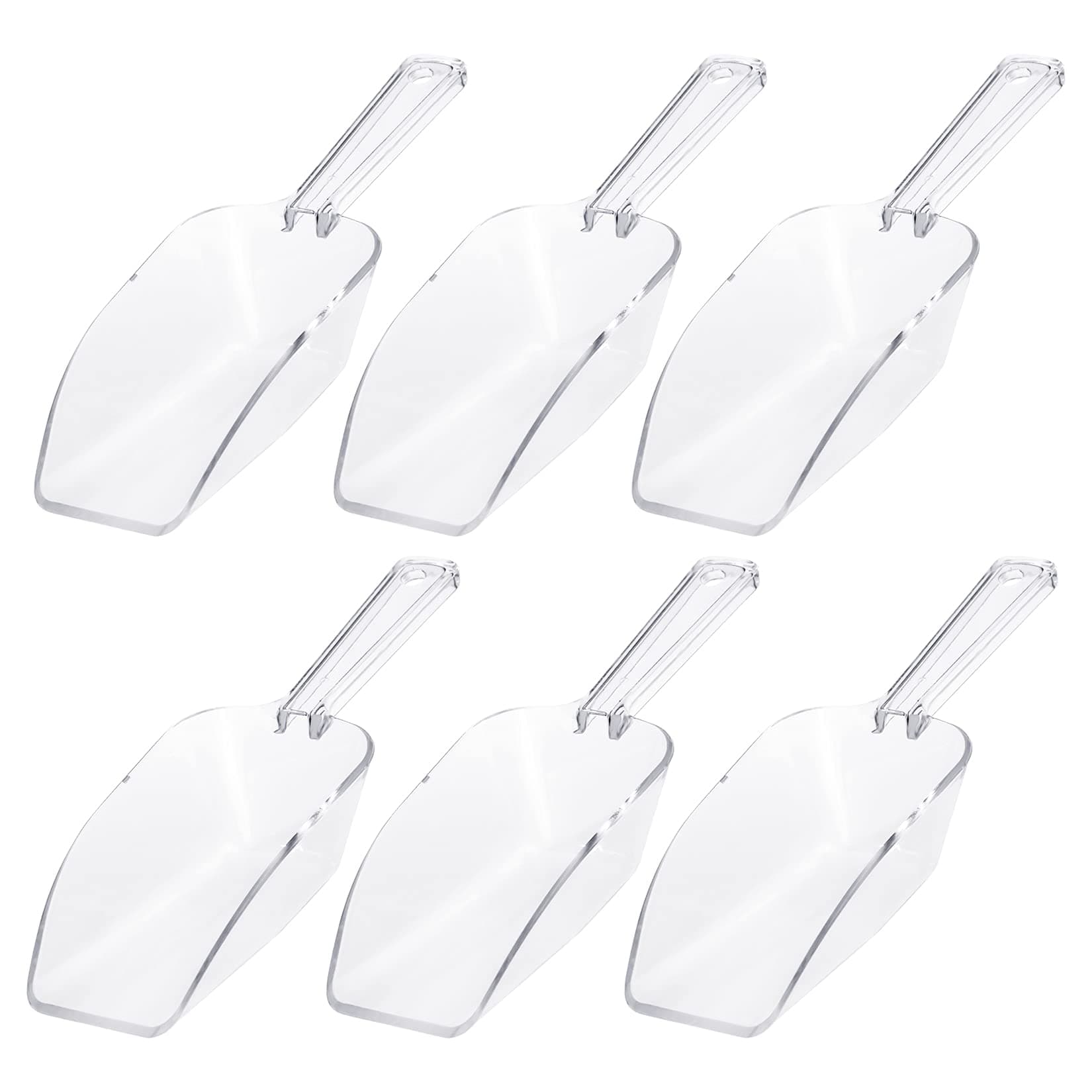 Ice Scoop Candy Buffet Containers Scoopers, Hmxpls Clear Plastic Scoop for Popcorn Cookie Candy Buckets, Podpocket Acrylic Large Scoops for Parties Wedding Bar Jars Freezer Dry Goods (6 Pack 7.5 In )