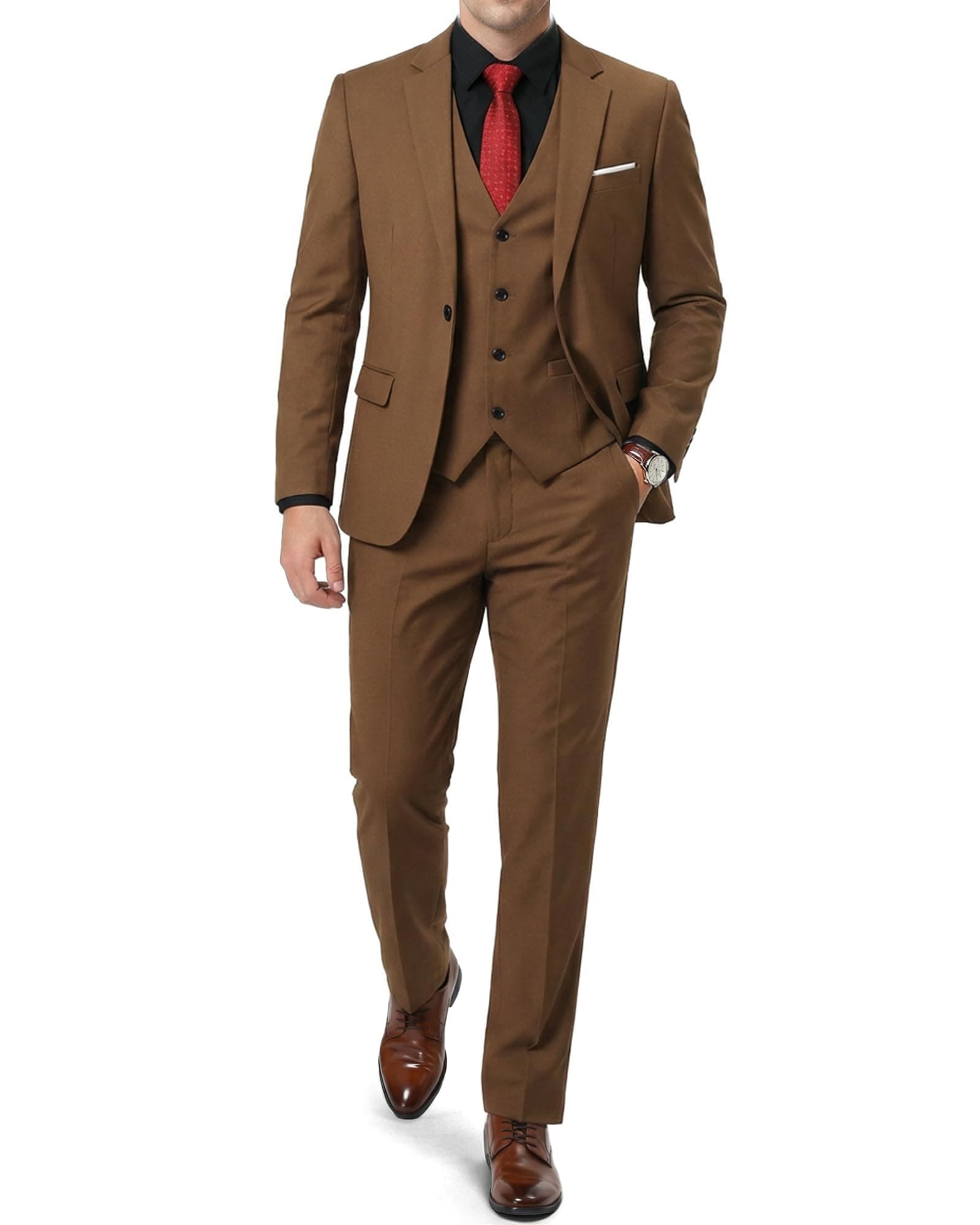 Men's Slim Fit 3 Pieces Suit, One Button Blazer Set, Jacket Vest & Pants