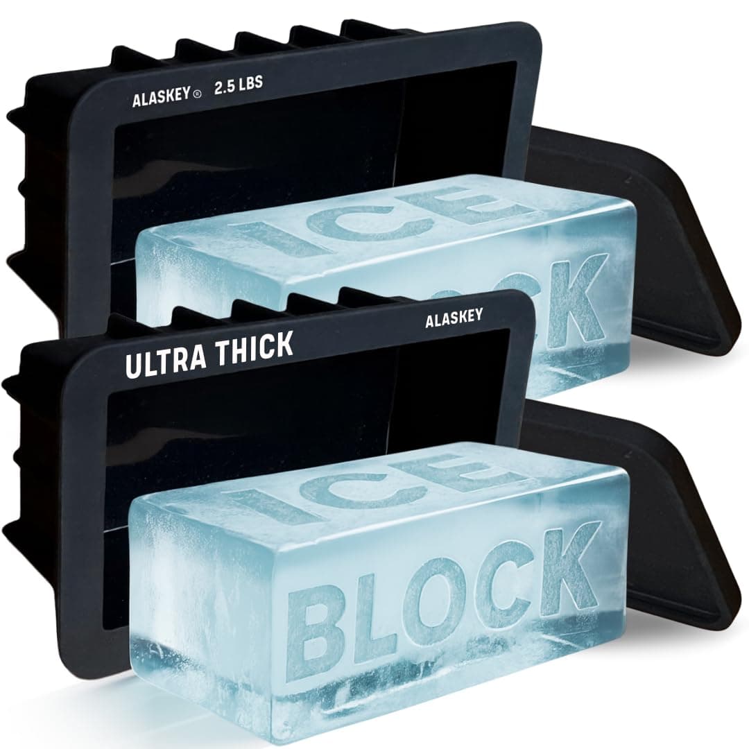 Alaskey® Extra Large Ice Block Mold 2.5 lbs With Lid (2-Pack) | Create Perfect Ice Bricks | Professional Silicone Mold for Crafting Giant Ice Cubes, Ideal for Ice Baths, Coolers, Bartender Accessories