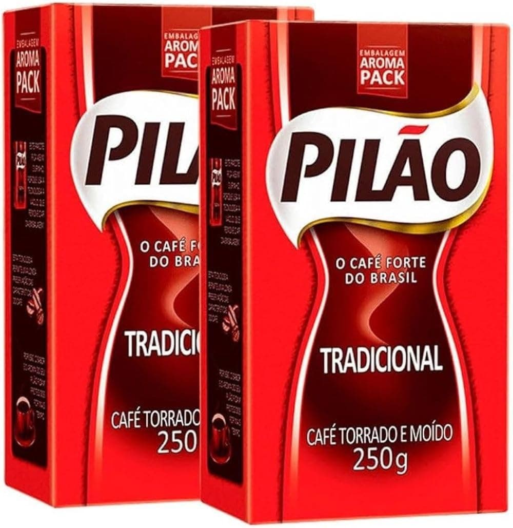 BRAZILIAN CORNER Pilão Roasted and Ground Coffee 2x 8.80 oz | Café Pilão Torrado e Moído 2x 250g (PACK OF 02)