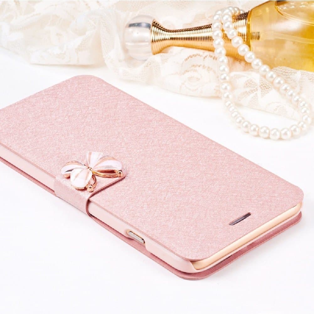 fangke iPhone 6/6s Case, Silk Print Leather Flip Wallet Card Holder Magnetic 3D Butterfly Buckle Closure Case for iPhone 6/6s(4.7inch)-Rose Gold