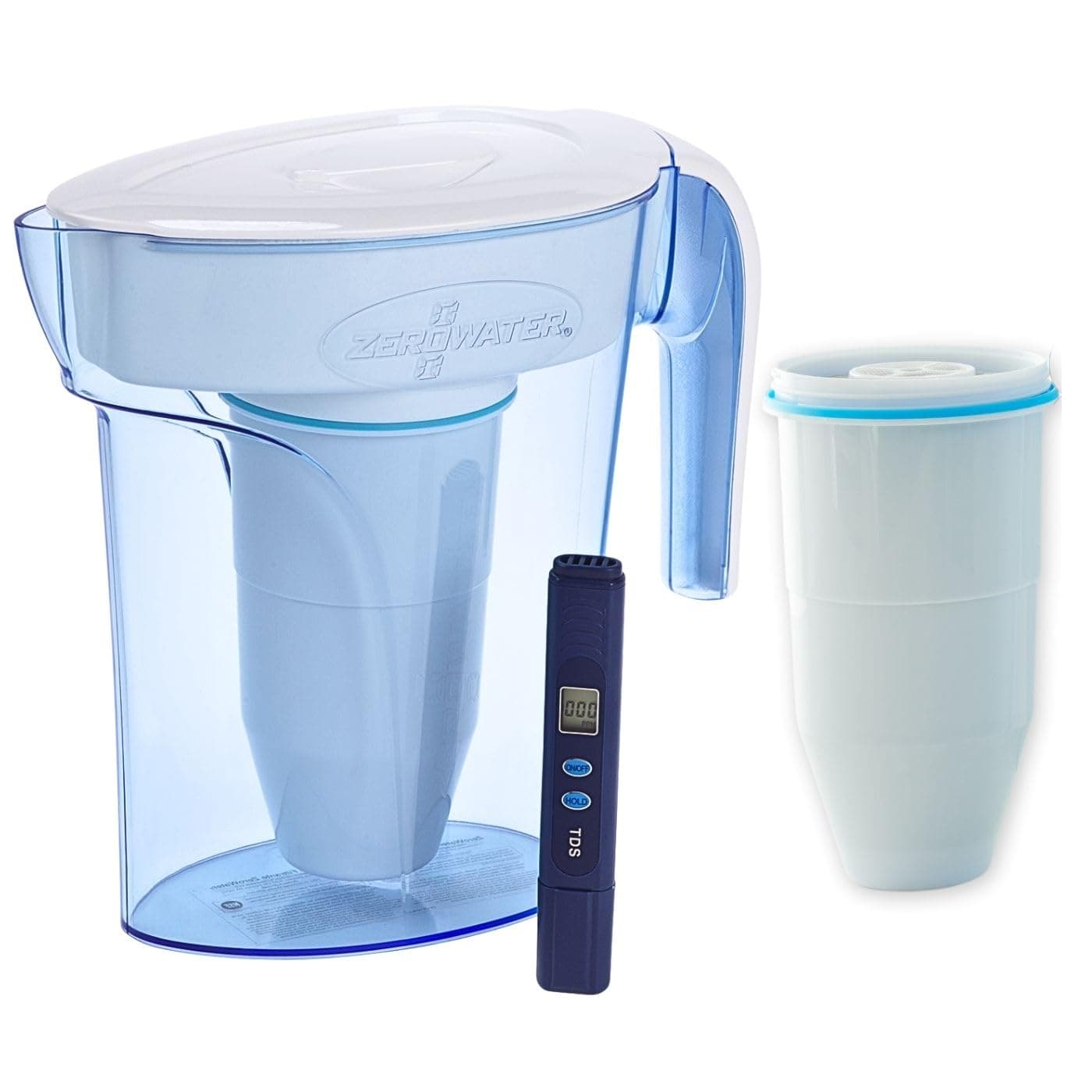 ZeroWater 1.4 litres Water Filter Jug Combo with 2x Advanced 5 Stage Filter, 0 TDS, NSF certified, Reduces Fluoride, Chlorine, Lead and Chromium, Water Quality Meter included