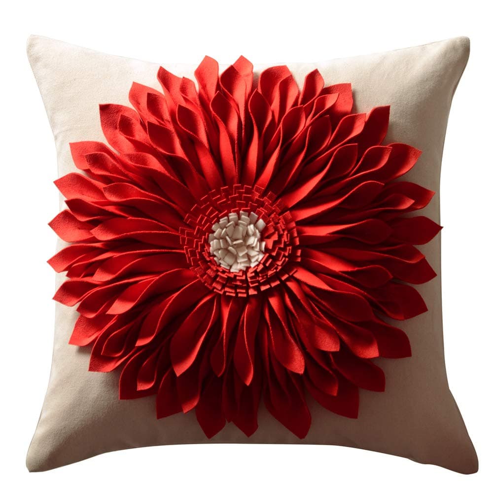 Decorative 3D Sunflower Throw Pillow Covers Handmade Accent Pillowcases Cushion Covers for Home Sofa Car Bed Room Decor 18 x 18 Inch Reddish Orange