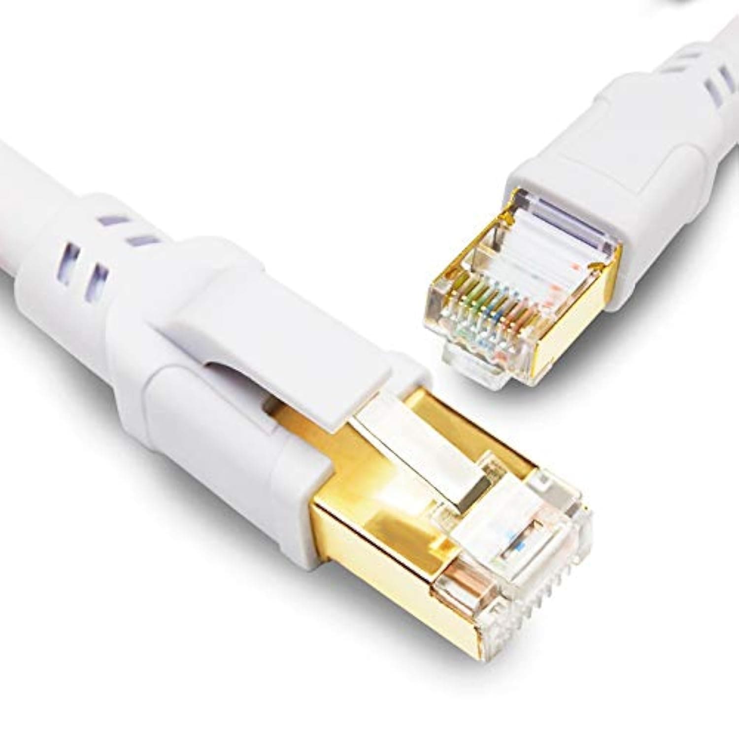 Yauhody CAT 8 Ethernet Cable 1.5FT 2 Pack, 40Gbps High Speed SFTP 2000MHz Gigabit Internet Network LAN Patch Cord with Gold Plated RJ45 Connector for Router, Modem, Hub, PC(1.5ft, 2 Pack, White)