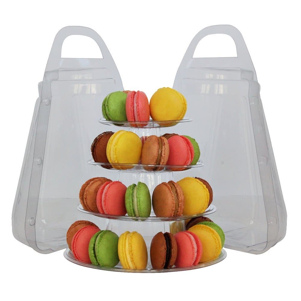 Sweet Stands Lightweight Plastic Macaron Tower Display with Carrying Case 4 Tier 1pc, Clear