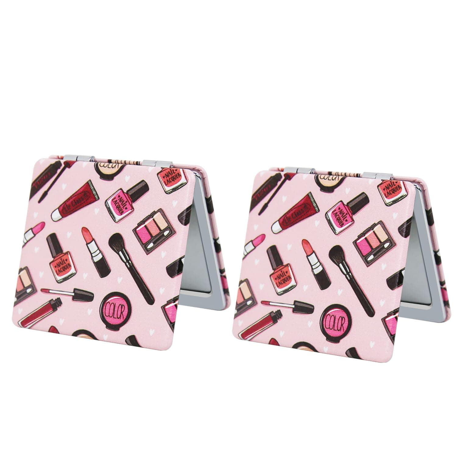 Pocket Mirror for Women, 2 Pcs Square 2.8” PU Common Style Double Sided 1X/3X Mirror for Purse Travel Compact Mirror (Cn01)