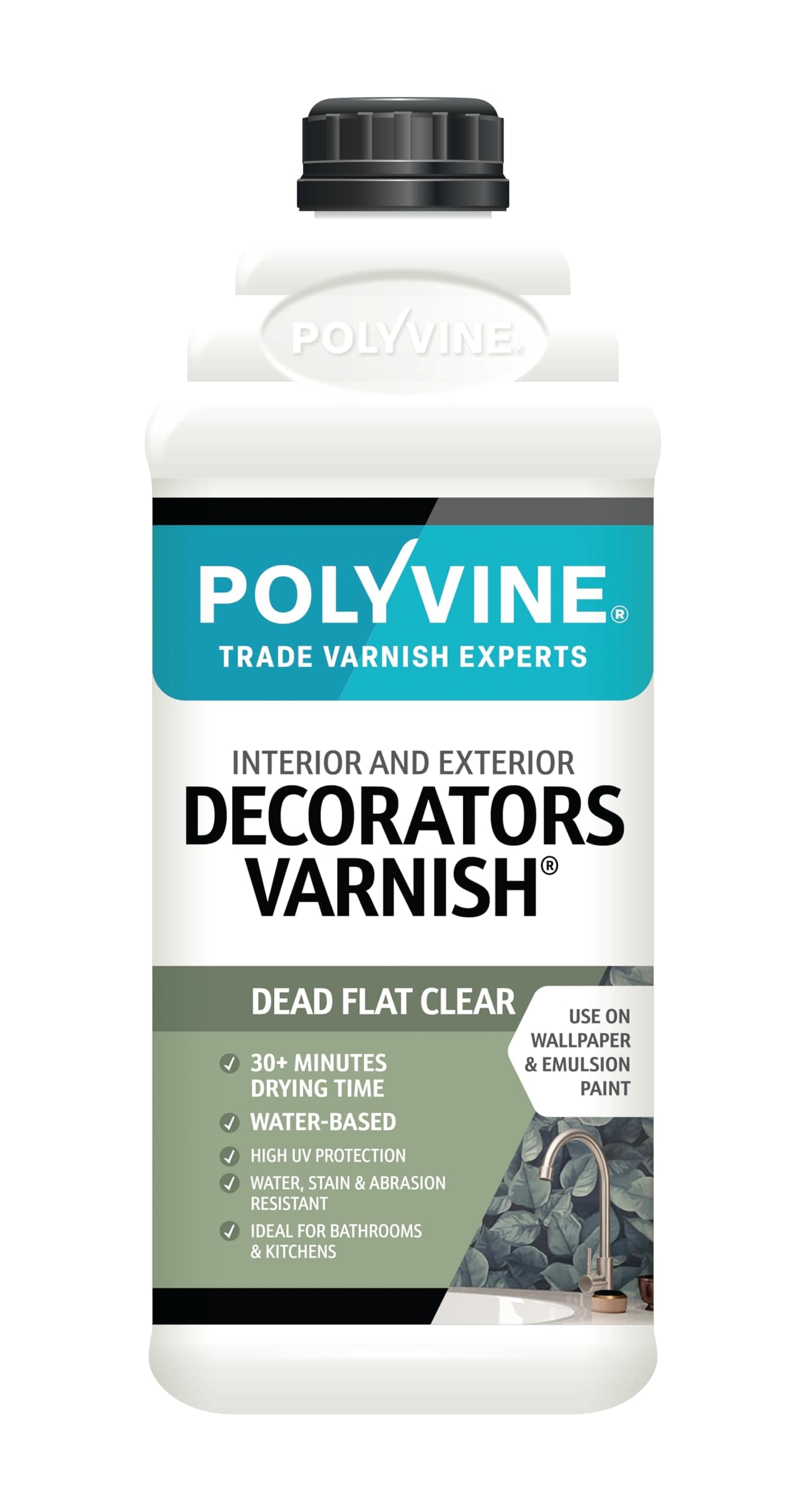 Polyvine Decorators Varnish Dead Flat – Water Resistant Clear Varnish with UV Protection - Seals and Protects Emulsion, Acrylic Paint, Wallpaper, Wood, Furniture, Plaster & Fabric, 2L