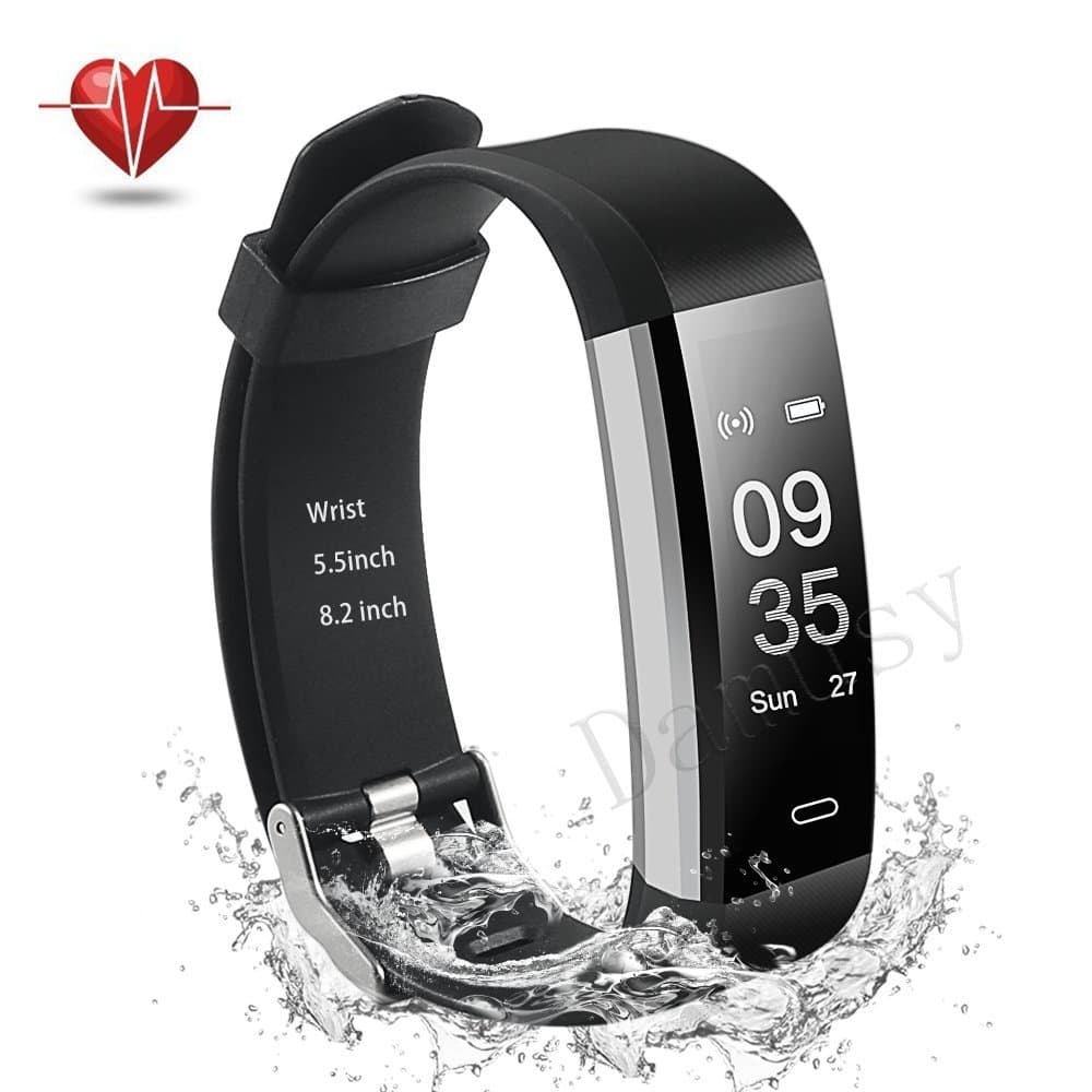 Damusy Fitness Tracker, Bluetooth Watch Activity Tracker Smart Band with Heart Rate Monitor,Waterproof Bracelet Pedometer Wristband with Calorie Counter, Call/SMS Remind for Android and iOS (Black)