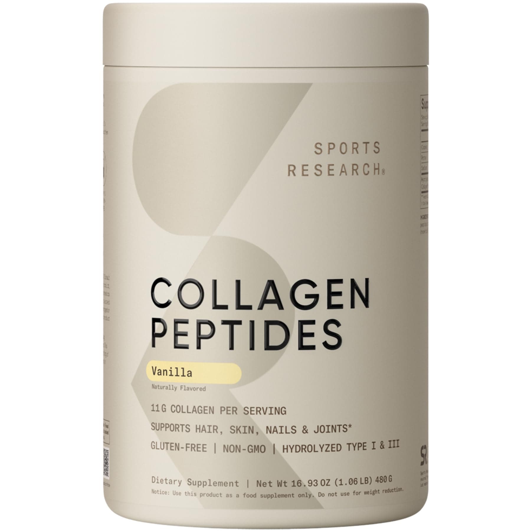 Hydrolyzed Type I & III Collagen Peptides, Vanilla Bean, 16.93oz (480 g)
