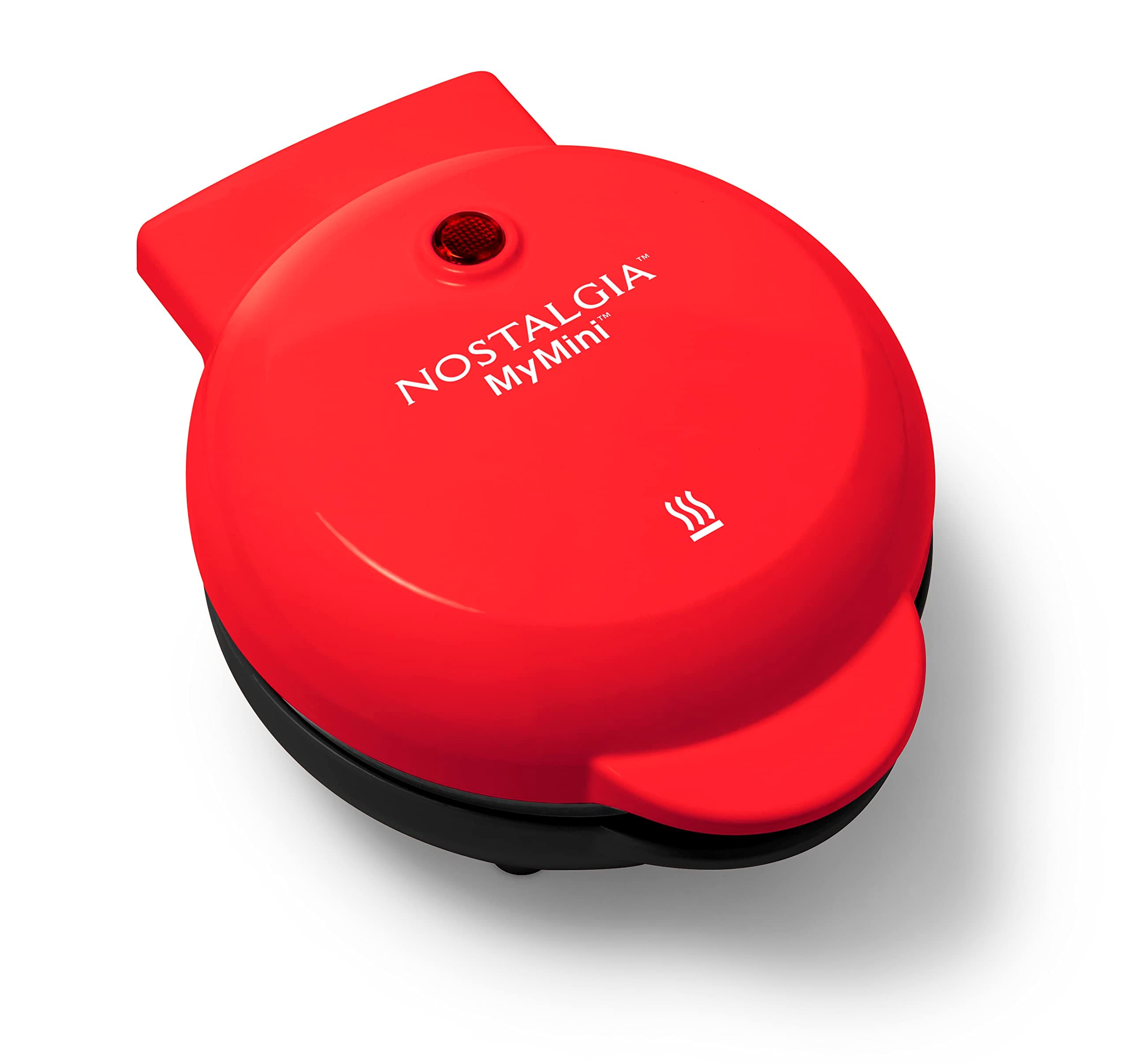 Nostalgia MyMini Personal Electric Waffle Maker, 5-Inch Cooking Surface, Waffle Iron for Hash Browns, French Toast, Grilled Cheese, Quesadilla, Brownies, Cookies, Red