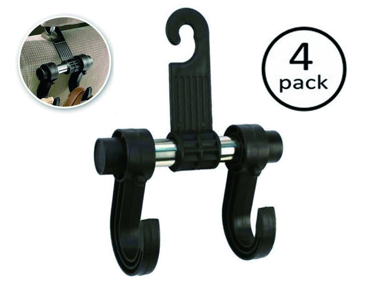Deezio Car Vehicle Back Seat Headrest Hanger Hooks, Creates Storage Space, Strong and Durable Hooks, Universal Fit for All Cars to Hang Groceries, Bags, Clothes, Purses, Supplies (Pack of 4)