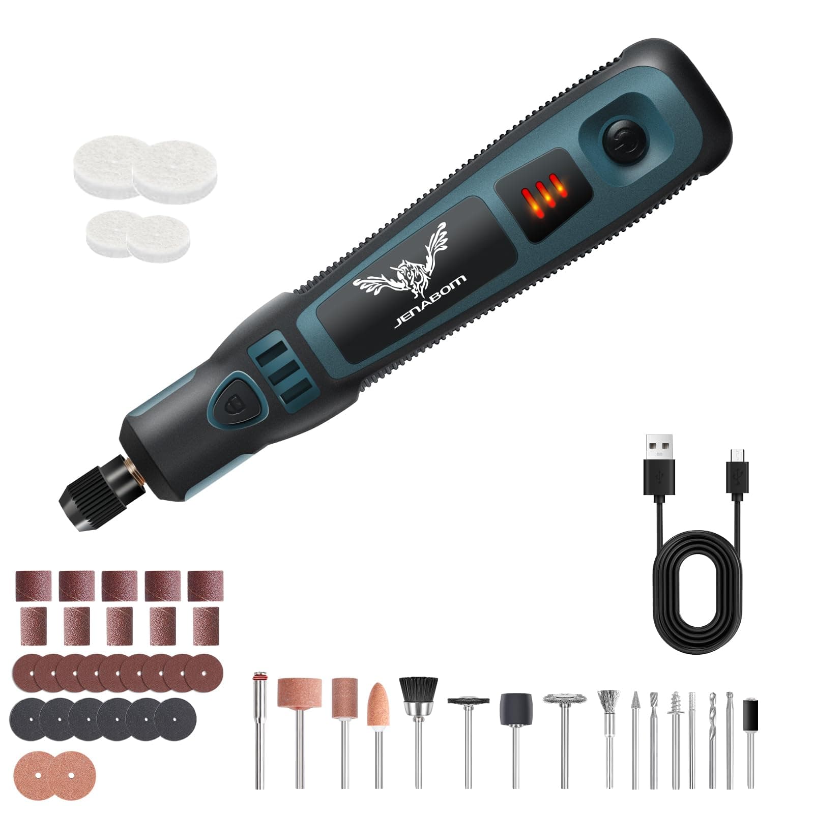 JENABOM Mini Cordless Rotary Tool, USB Charging, 3-Speed Rotary Tool Kit with 50 Accessories, Multi-Purpose 3.6V Power Rotary Tool