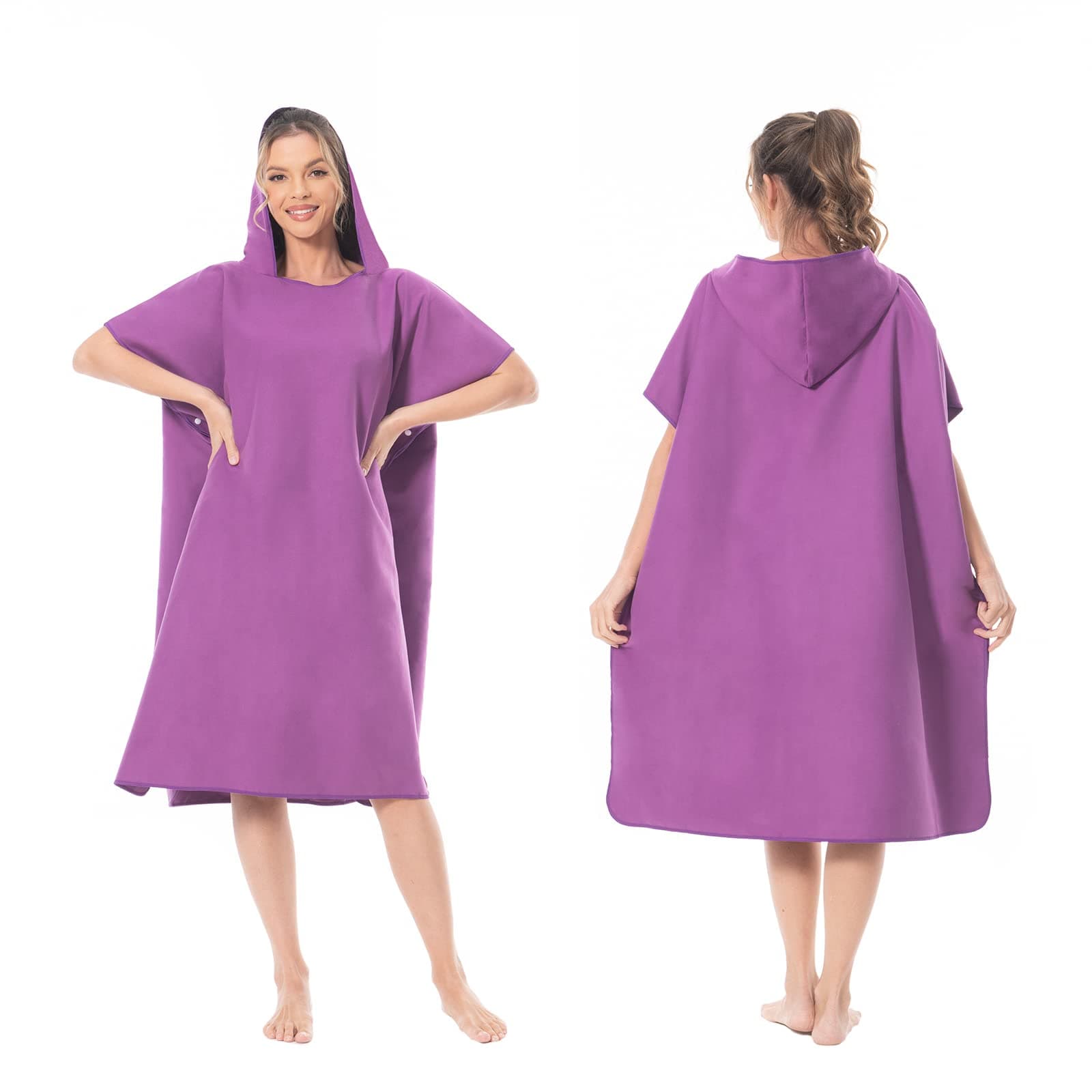MOKANI Changing Robe Microfiber Towel Poncho with Hood for Beach Surfing Swimming Wetsuit Changing, Quick Dry & Light Weight, Fits Men Women Adults (Purple)