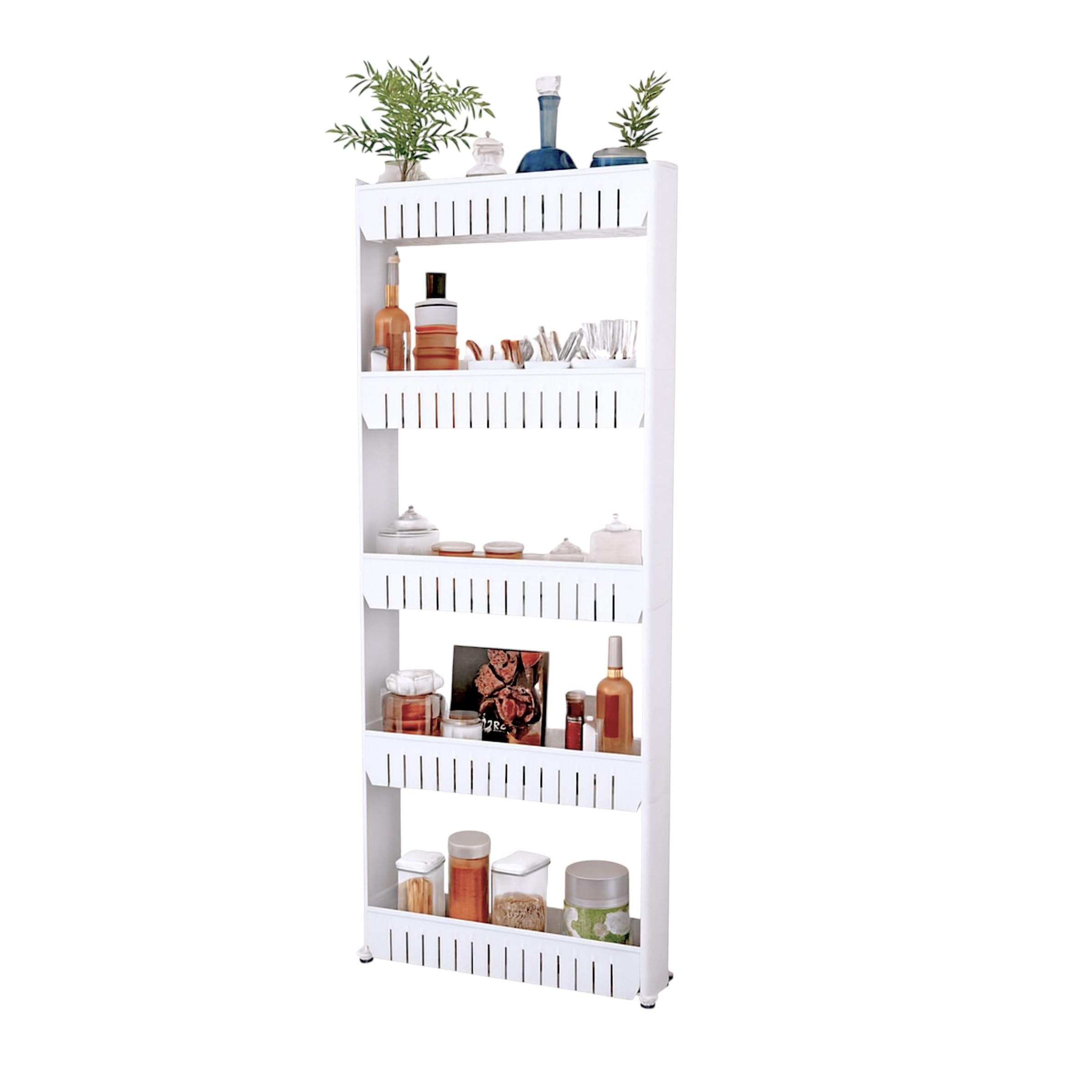Slim Rolling Storage Cart - 5-Tier Utility Cart with Wheels for Bathroom, Kitchen, and Laundry Room - Bathroom Shelves by Lavish Home (White)