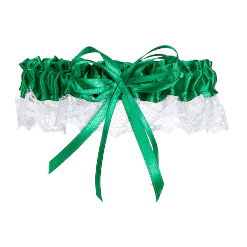 1 St. Patrick's Day Lace Trim Stain Garter with Bow Kelly Green Bartender Arm