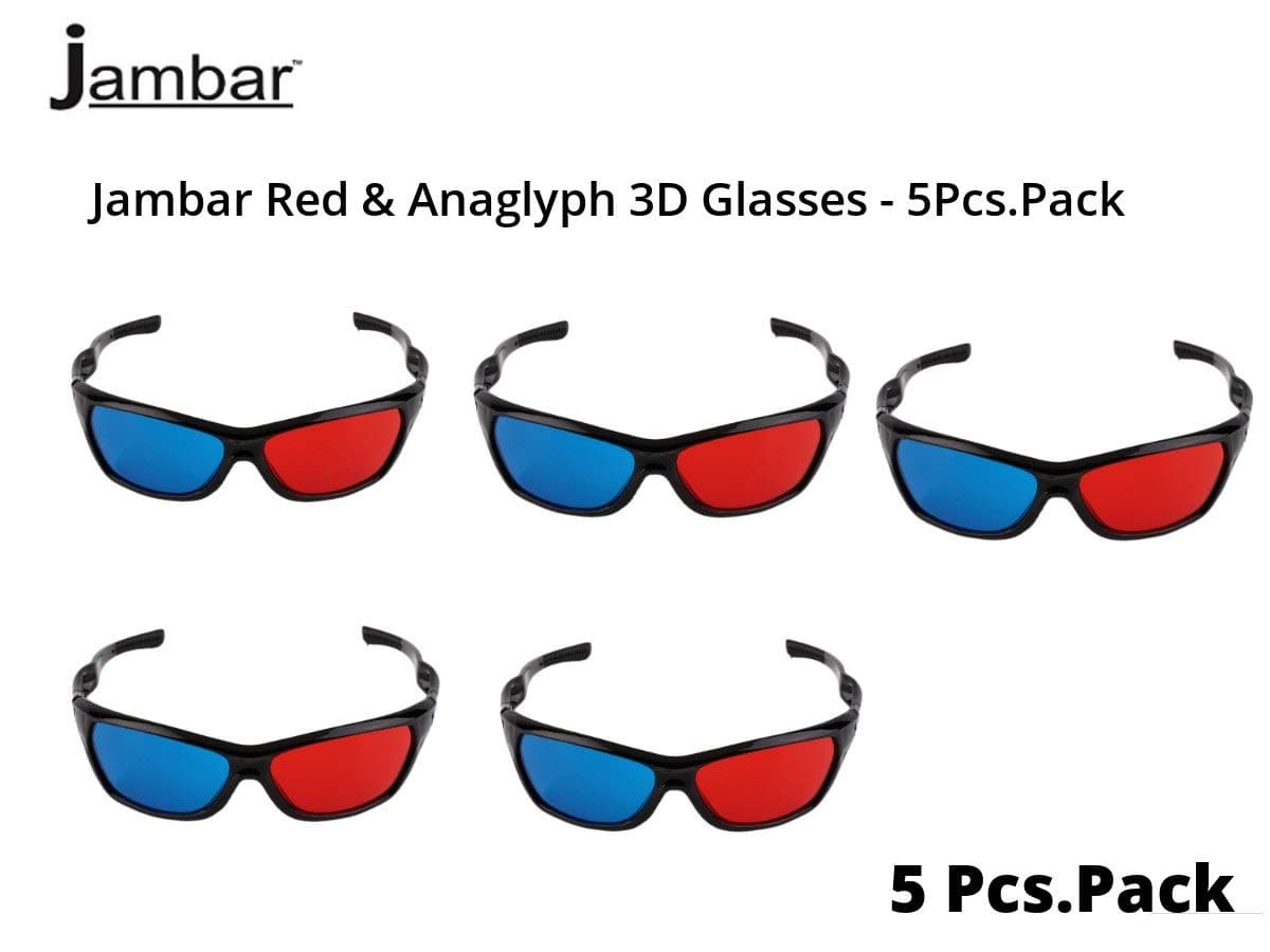 Jambar 5 Pieces Pack Red and Blue Anaglyph 3D Glasses for Mobile Phone/Computer/TV/Projector/Magazines