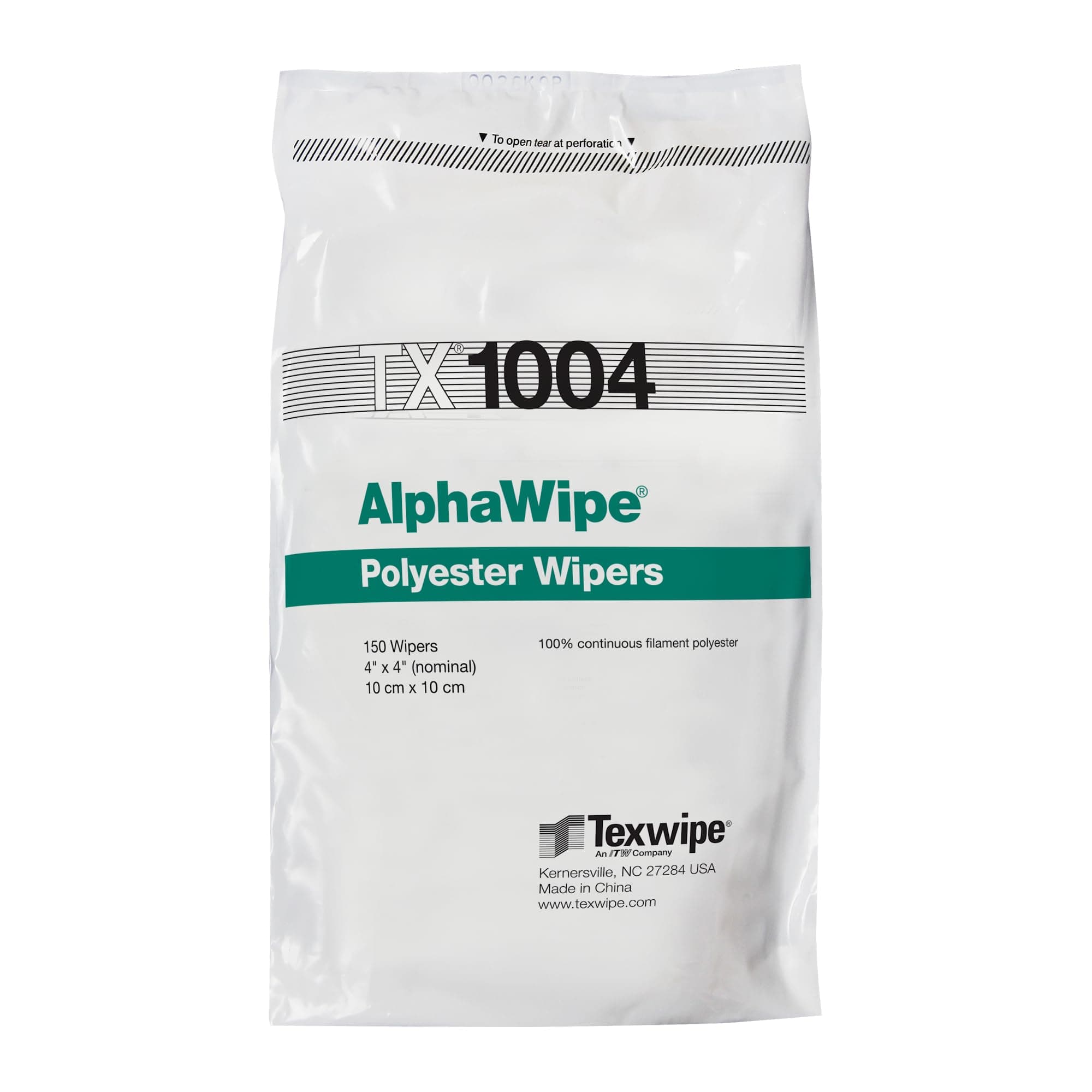 AlphaWipe Cleanroom Highly Adsorbent Polyester Wipes with Laundered Cut Edges, 4 x 4", 300 per Package