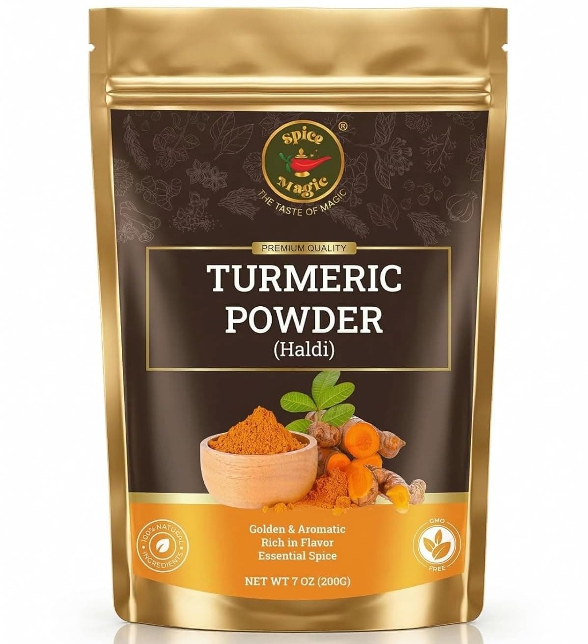 Spice Magic Turmeric Root Powder 7oz (200g) | Pure Ground Turmeric Root (curcuma) – for Curries, Soups, Teas, Masala & Golden Milk