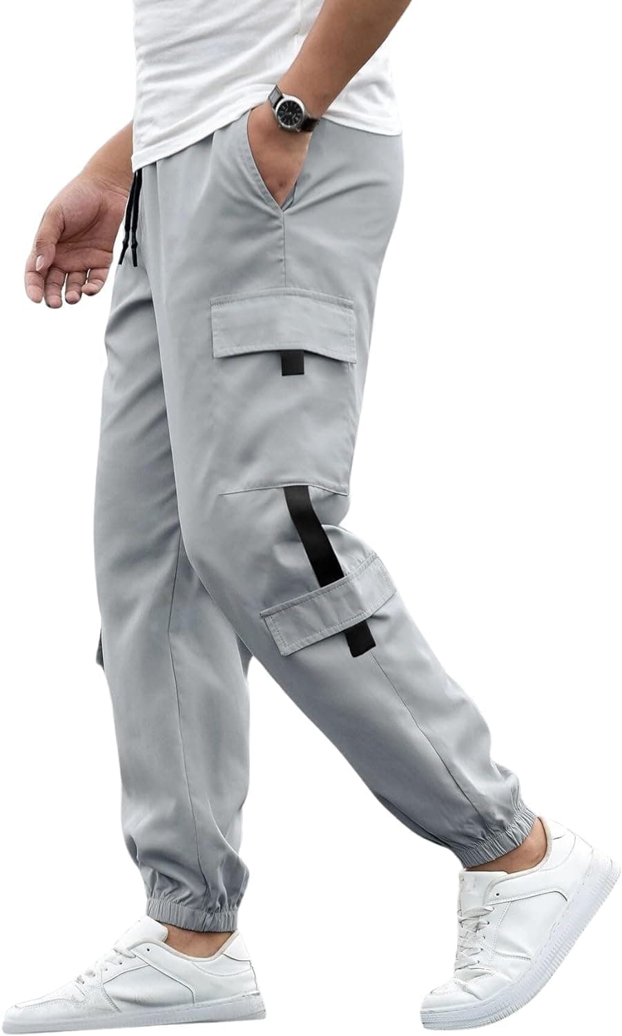Mehrang Men's Cargo Pants, Multi-Pocket Design, Drawstring Ankle Cuffs