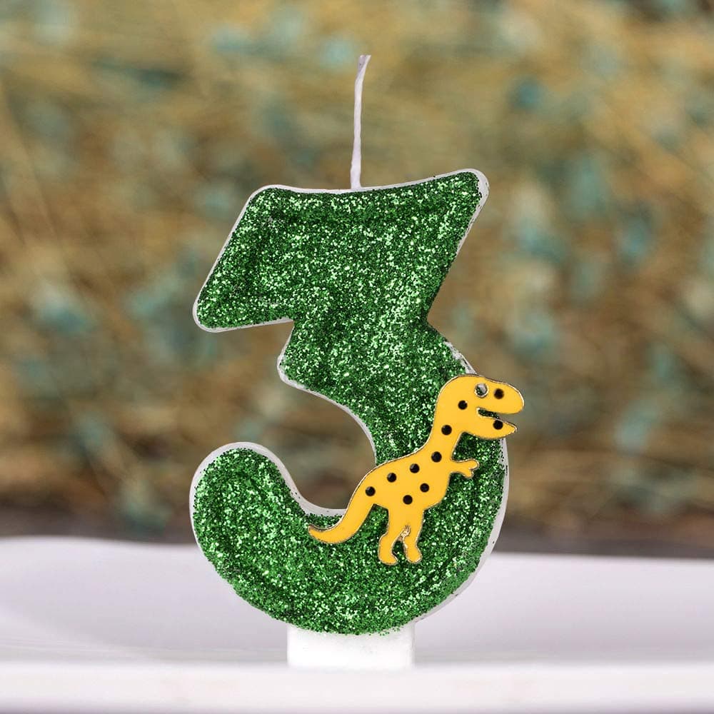 Large Dinosaur Glitter Birthday Number Candle, 3” Tall