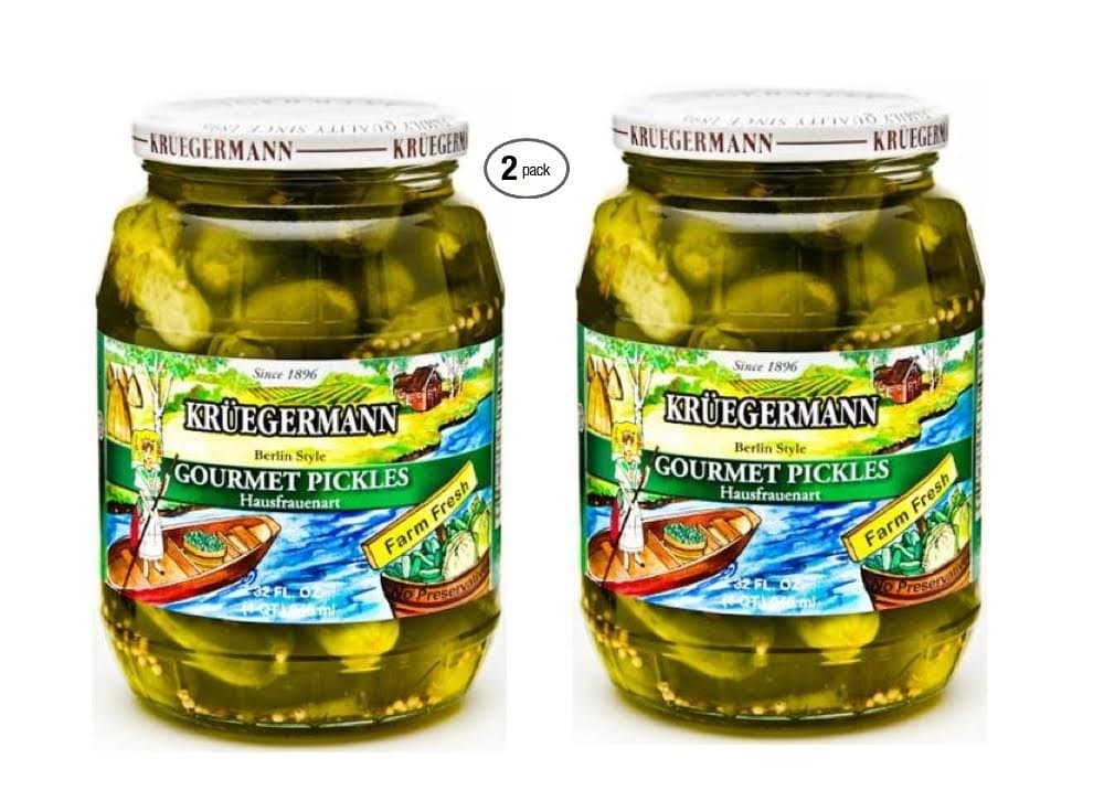 SHIPS FREE Get 2 (32 fl.oz) Jars Kruegermann Gourmet Pickles Hausfrauenart Style (64 fl.oz total)