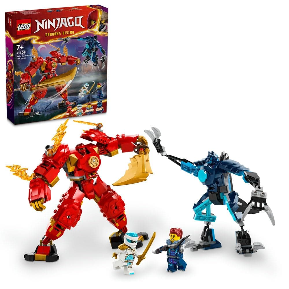 NINJAGO Kai’s Elemental Fire Mech, Action Figure Building Set from Dragons Rising, Ninja Toy for 7 Plus Year Old Boys & Girls with Kai and Zane Character Minifigures, Ramadan Gift Idea 71808