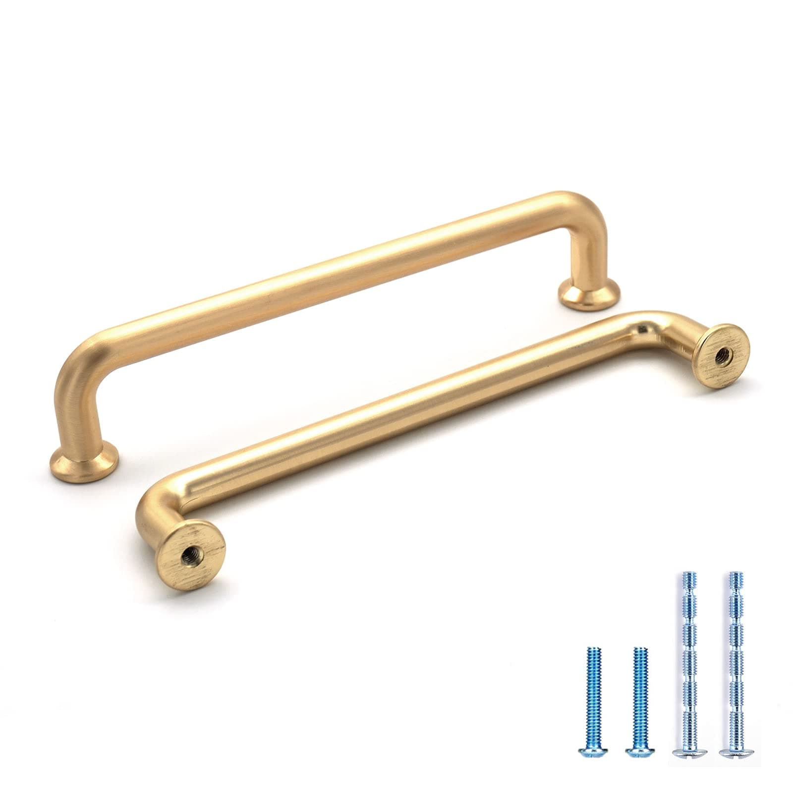 Bestory 10 Pack Hole Center 5''(128mm) Brushed Brass Kitchen Cabinet Pulls.Zinc Alloy Solid Round Cabinet Handle Drawer Pull Modern Hardware for Bar