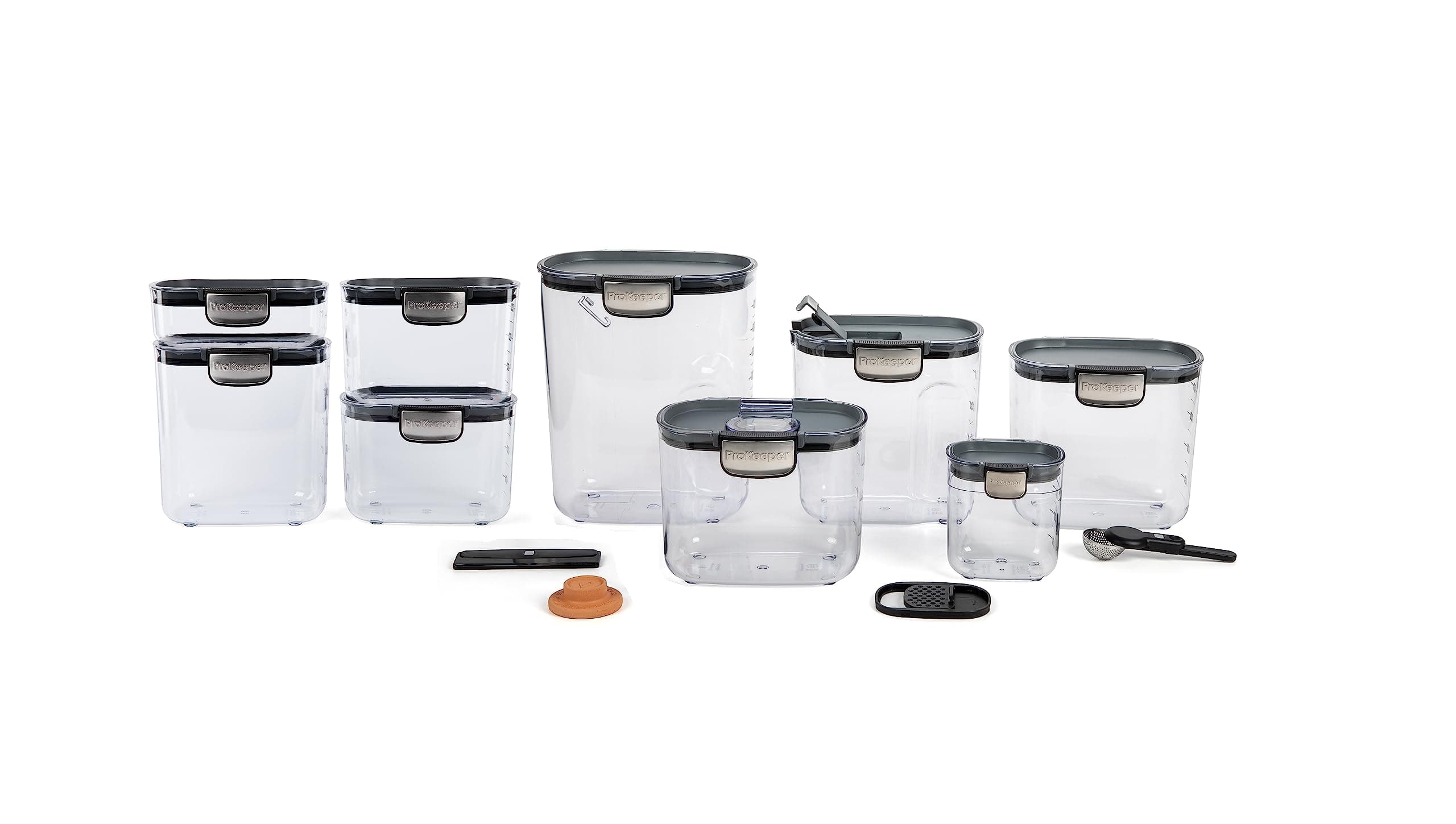 ProKeeper+ Airtight Food Storage Container Set – Clear Plastic Flour and Sugar Canister Set with Magnetic Accessories for Kitchen Organization (Grey, 13-Piece)