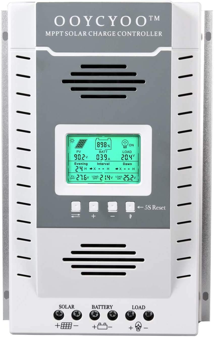 OOYCYOOMPPT Charge Controller 100 amp 12V/24V Auto, 100A Solar Panel Charge Regulator with Blacklight LCD Display Max 100V for Lead-Acid Sealed Gel AGM Flooded Lithium Batter