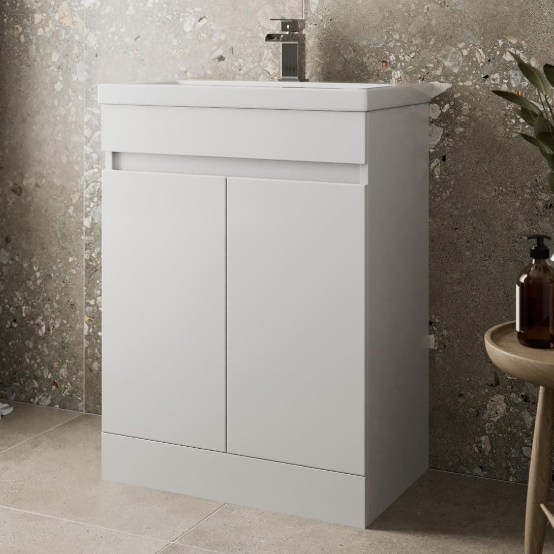 Artis® 600mm Bathroom Vanity Unit With Wash Basin Ceramic Sink, Single Tap Hole, 2 Double Door, Cloakroom Storage Furniture Under Basin Cabinet, Soft Close, Freestanding Cabinets, White Gloss
