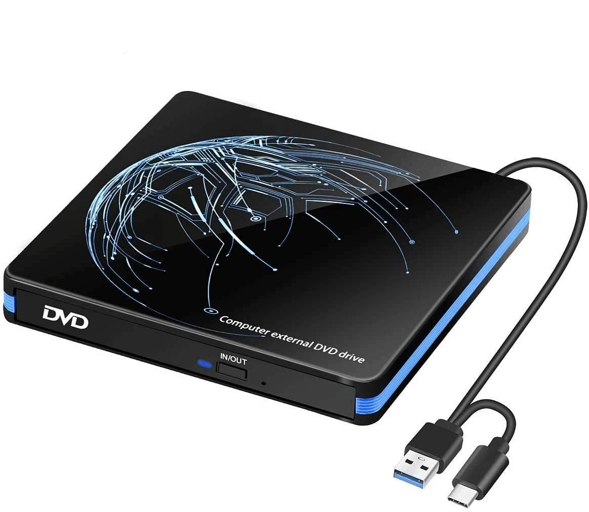 BEVA External DVD Drive, USB 3.0 Type-C CD DVD +/-RW Optical Drive USB C Burner Slim CD/DVD ROM Rewriter Writer Reader Portable for PC Laptop Desktop MacBook Mac Windows 7/8.1/10 Linux OS Apple