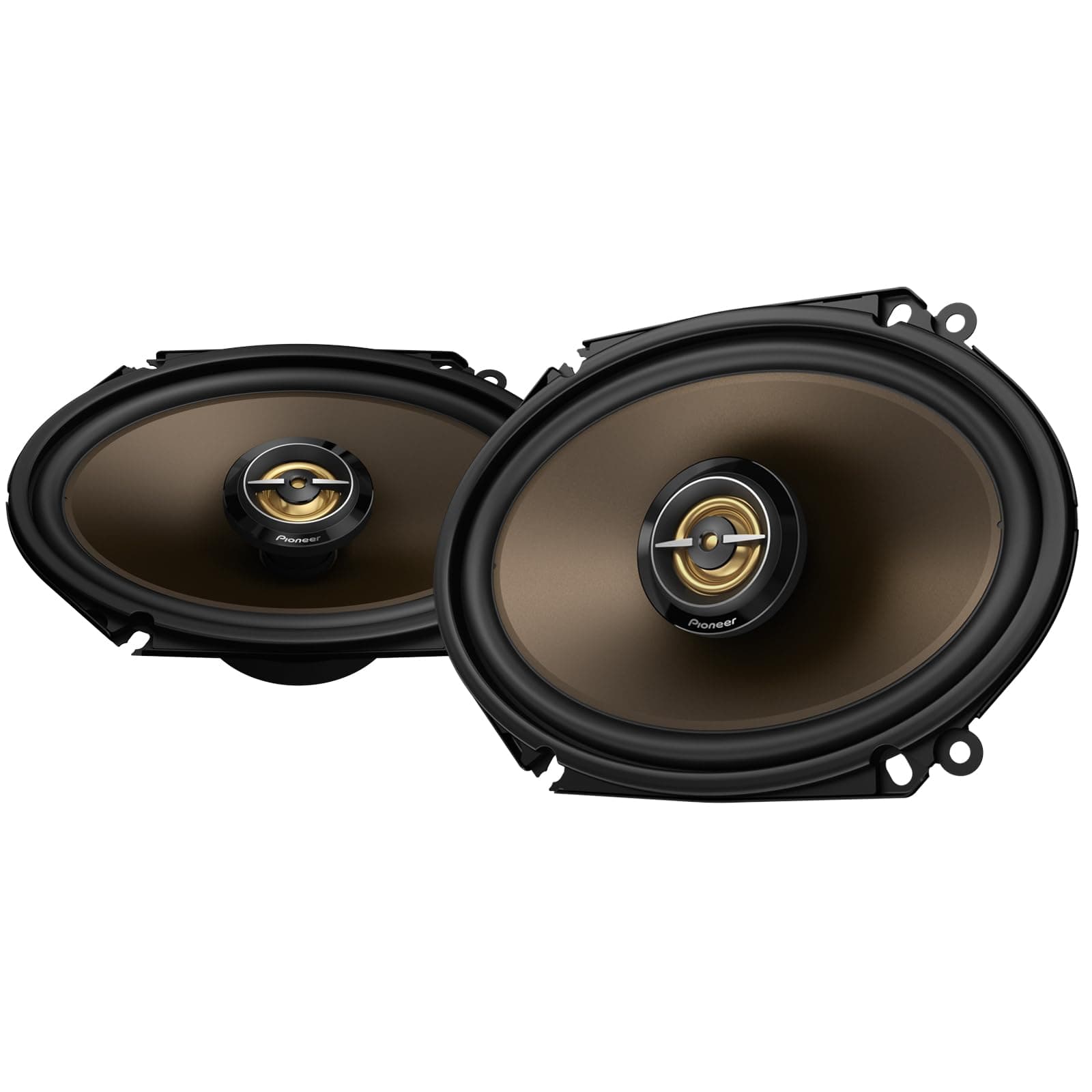 A-Series MAX TS-A683FH, 2-Way Coaxial Car Audio Speakers, Full Range, Clear Sound Quality, Easy Installation and Enhanced Bass Response, Full Gold Colored 6” x 8” Oval Speakers