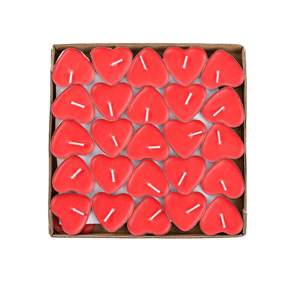 50 Pack Heart Shaped Unscented Tea Lights Candles – Smokeless Tealight Candles - Decorations for Wedding, Party, Votives, Oil Burners and Christma (Red)