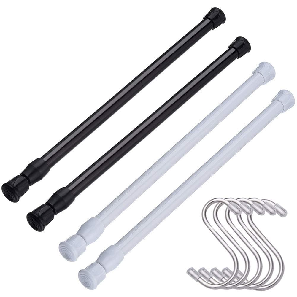 HAOYUNTE Adjustable Spring Tension Curtain Rod - Spring Tension Rod, Extendable Length, for Diy Projects Kitchen, Bathroom, Cupboard, Wardrobe, Window, Bookshelf (2PCSWhite&2PCSBlack) (70-120cm)