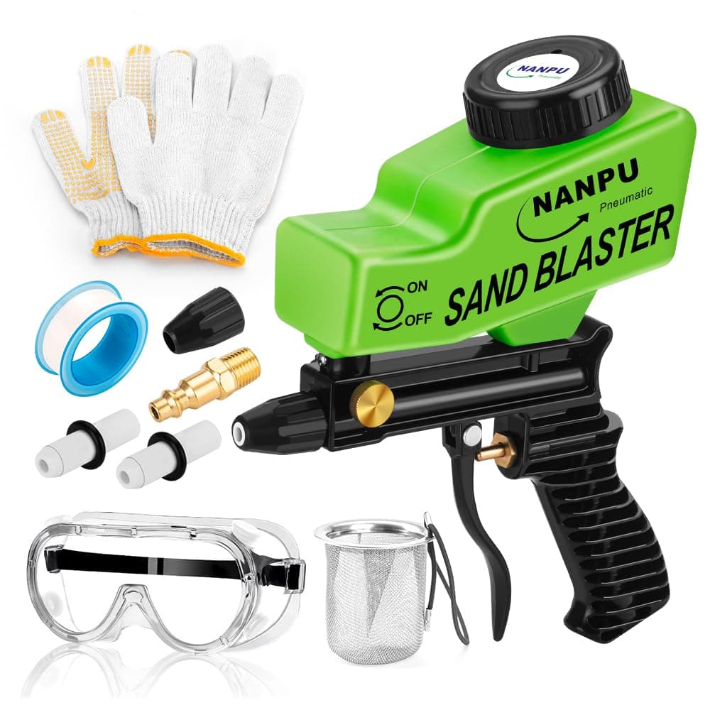 NANPU Light-Duty Air Sandblaster Gun Kit with Gravity Feed, Metal Nozzle, Plastic Body, for Small Project Surface Prep, Paint & Rust Removal, Metal/Wood/Glass Etching, Requires Air Compressor