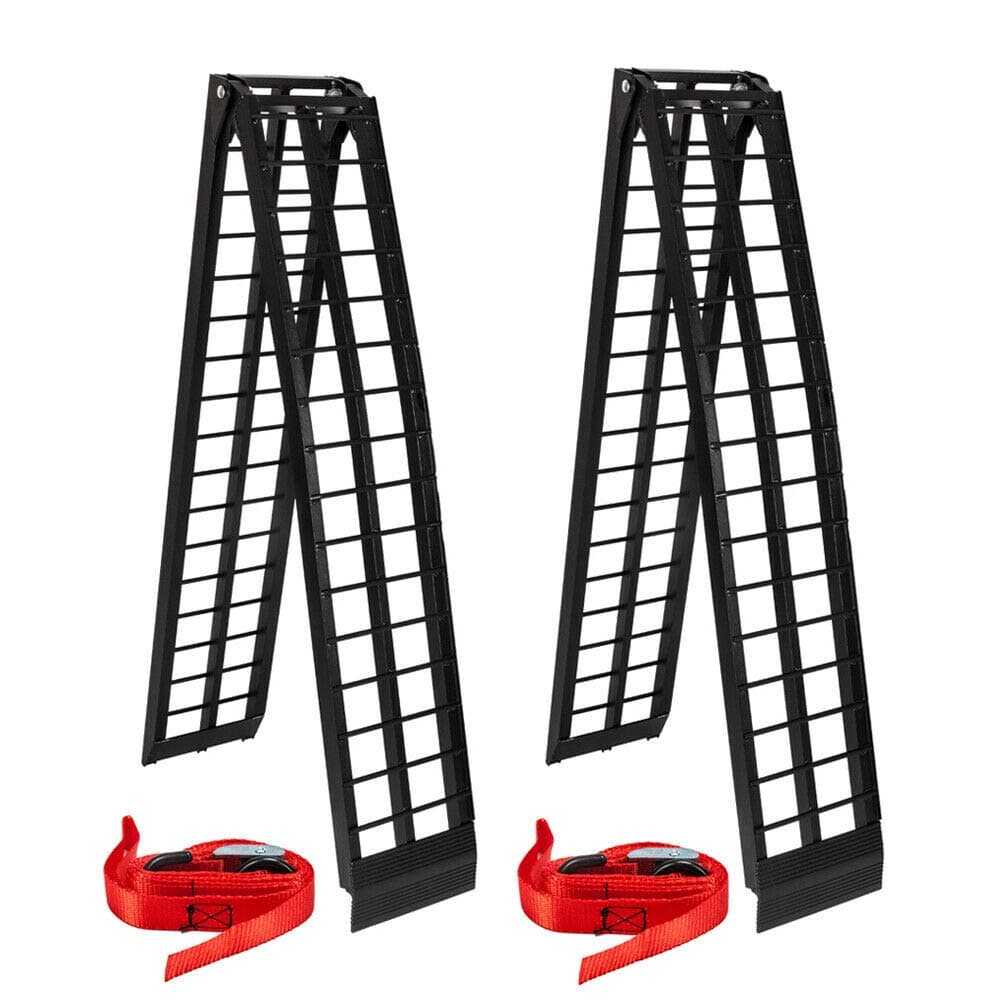 1200 lbs Capacity 10FT Aluminum Loading Ramps with Load Straps, Foldable, Non-Slip Surface, for Trucks, SUVs, Trailers to Load Motorcycles, ATVs, UTVs, Lawn Mowers 2pcs