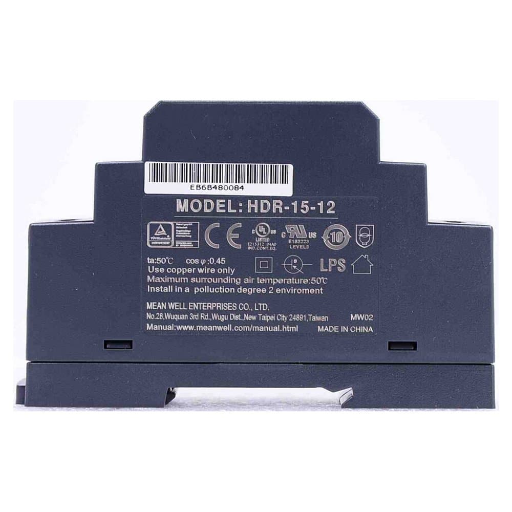 Ultra Slim Step-Shape 1SU DIN Rail Power Supply, 12V 1.25A 15W - HDR-15-12