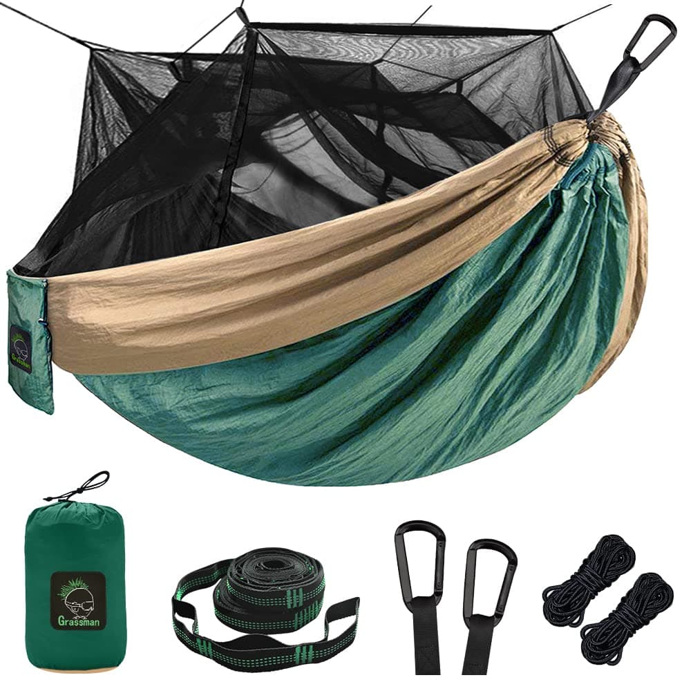 Grassman Camping Hammock Mosquito Net, Portable Hammock with Net Single or Double, Hammock Tent for Travel Camping, Camping Accessories for Indoor, Outdoor, Hiking, Backpacking, Backyard, Beach