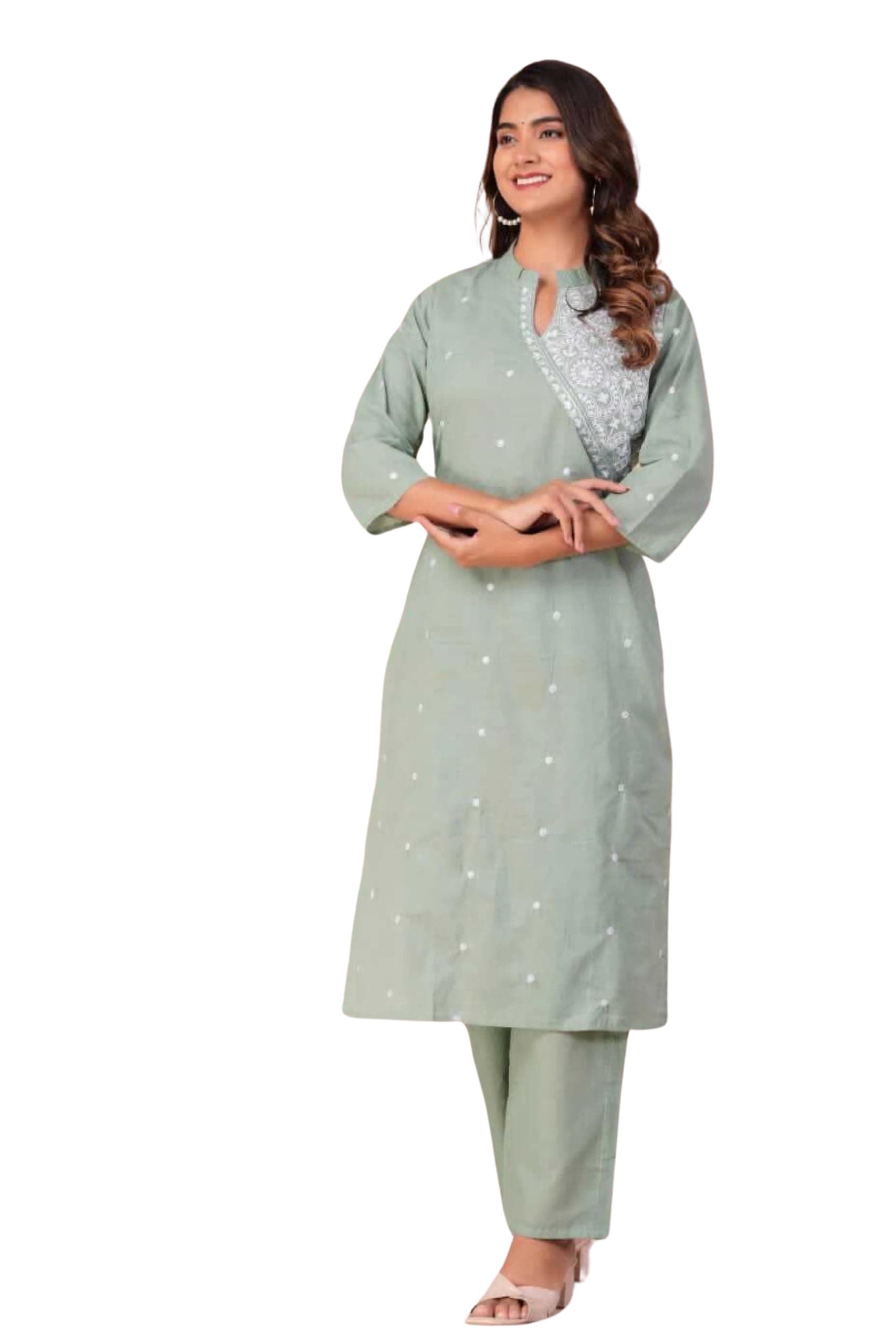 FABNEX Cotton Blend Embroidered Regular Women Kurta Set