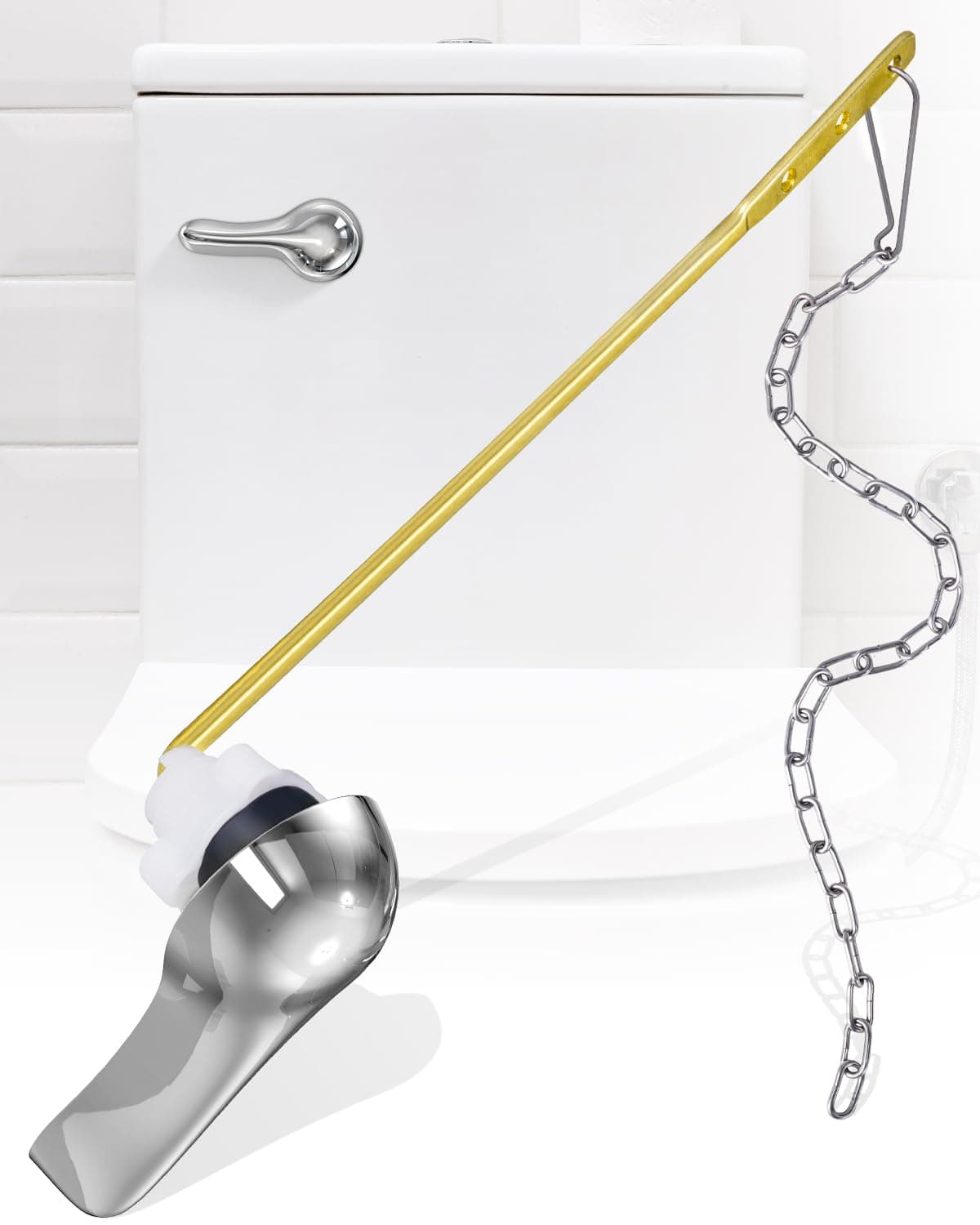 Universal Toilet Handle Replacement Kit Front Mount Toilet Handle Lever with Stainless Steel Flapper Chain, Toilet Flush Handle Replacement Compatible with American Standard/Mansfield/Gerber, Chrome
