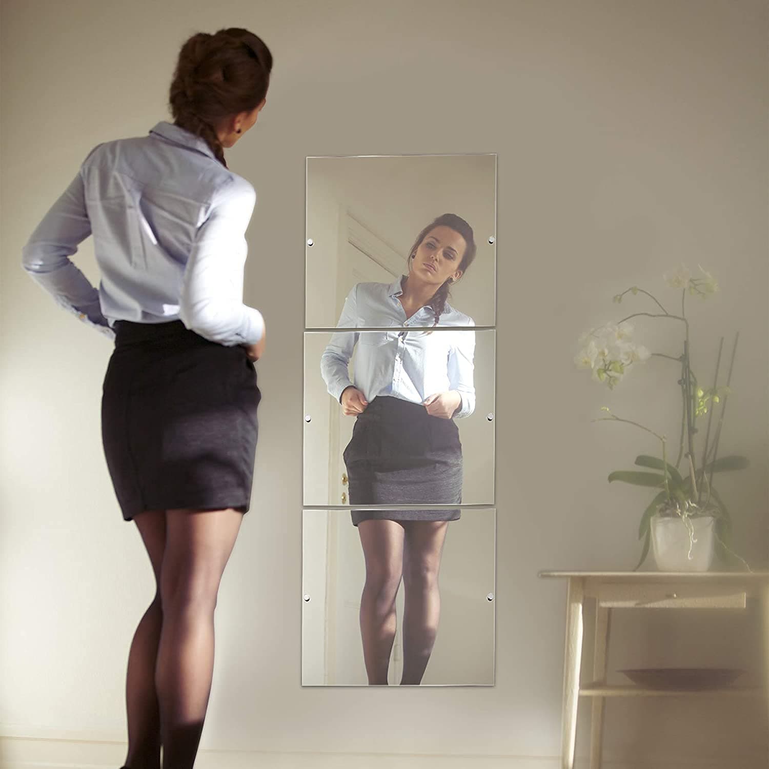 PARNOO 3 Piece Wall Mirror Set - 16 Inch x 18 Inch Tiles - Full Length Tall Rectangular Mirror Set for Vanity Bedroom, Living Room (16X18)