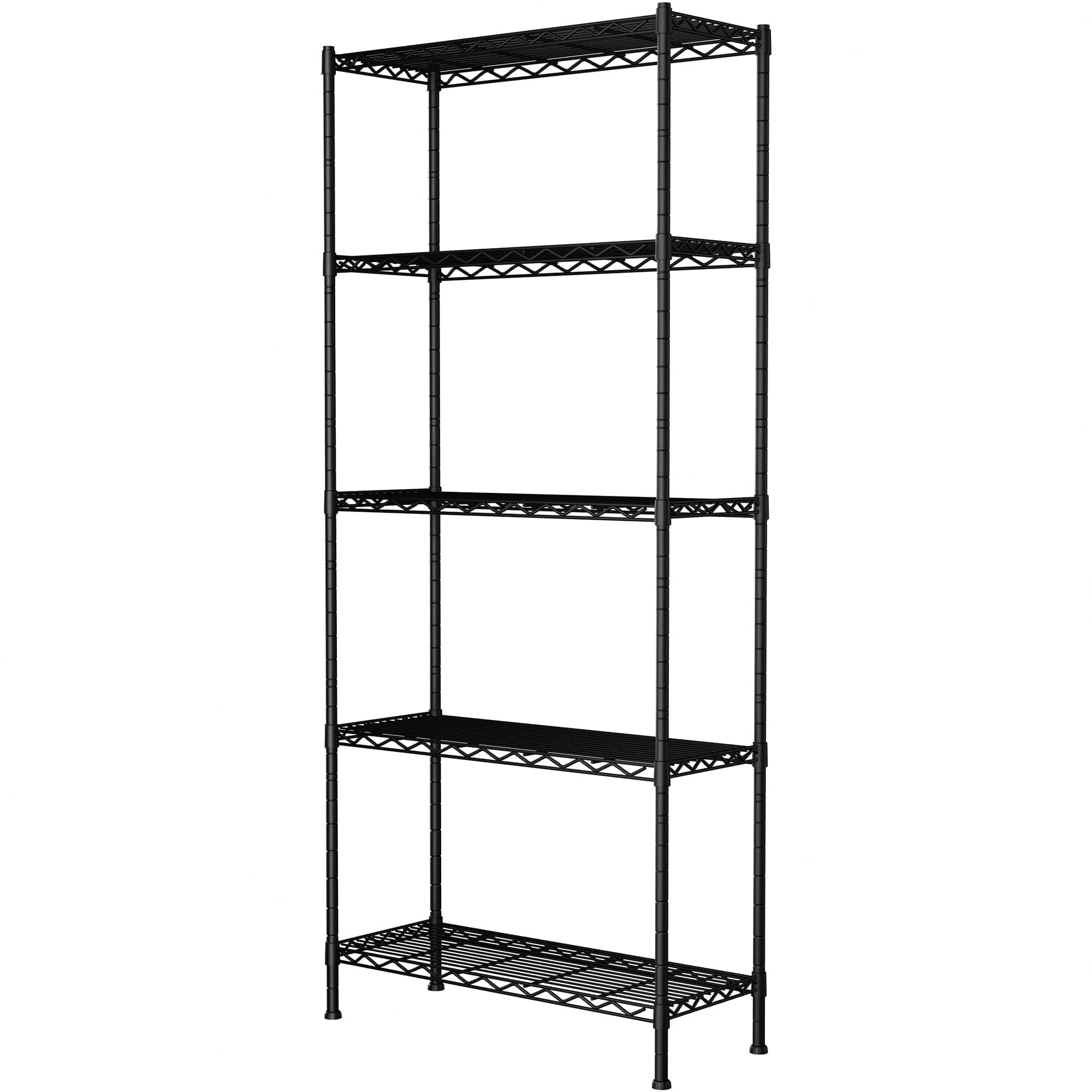 GIOTORENT 5-Wire Garage Shelving Storage Shelves, Kitchen Storage Adjustable Shelf, Metal Shelves 500Lbs Capacity 30.2" Lx14.2 Wx79.2 H for Laundry Bathroom Pantry Closet, Matte Black