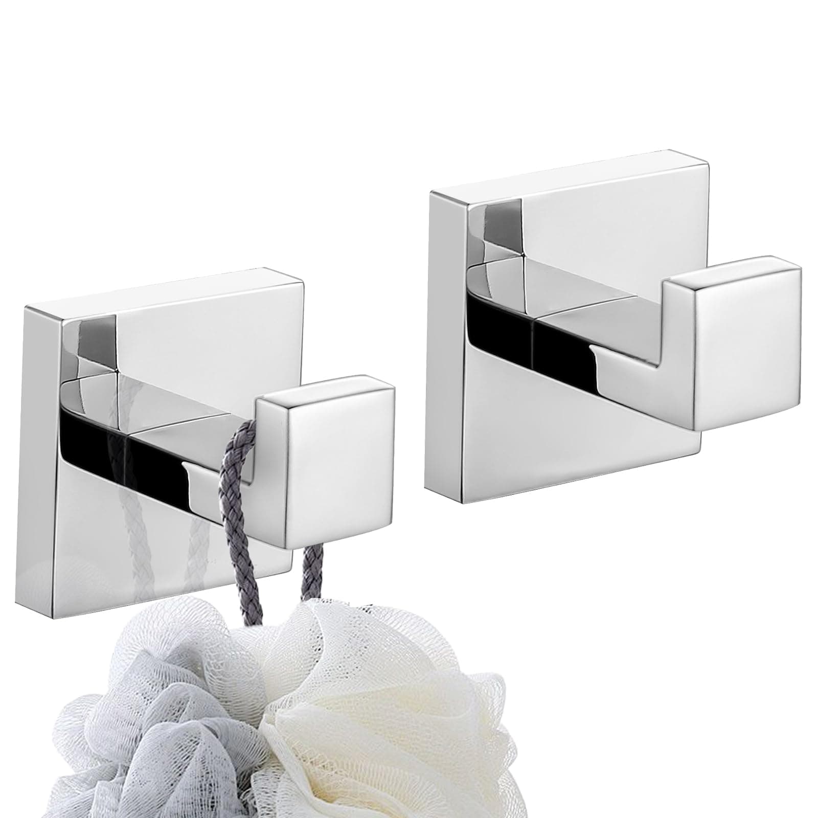 TURS Towel Hooks Clothes Robe Hook for Bathroom Kitchen Garage Stainless Steel Wall Mounted 2 Pack, Polished Chrome Finish