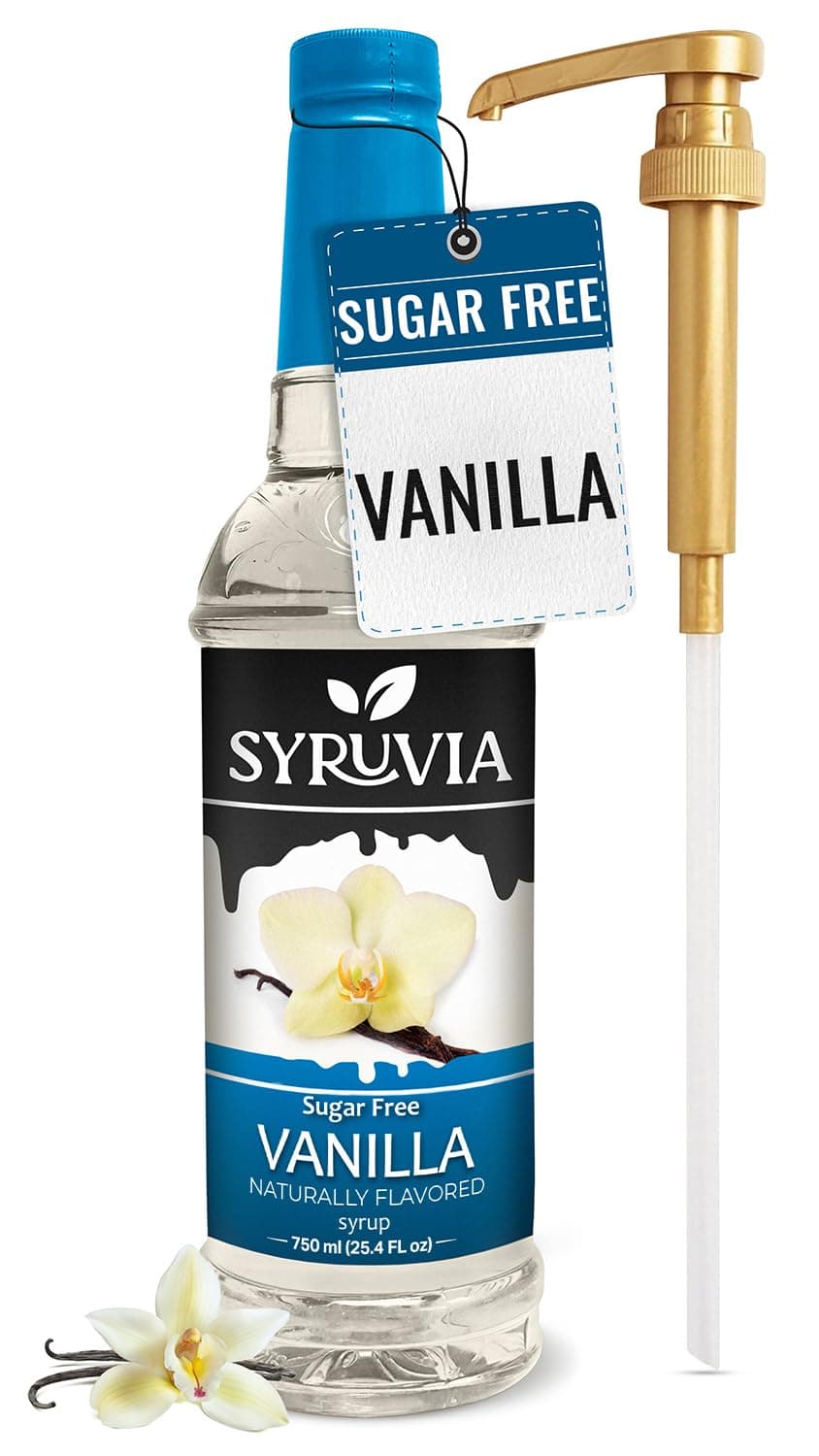 Syruvia Sugar Free Vanilla Syrup for Coffee – Zero Sugar Vanilla Coffee Syrup, for Lattes, Drinks & Beverages – 25.4 fl oz, With Pump