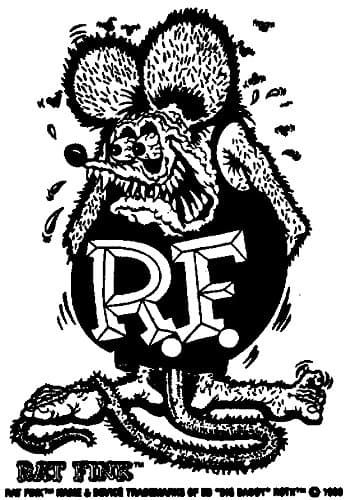 Rat Fink 12 Inch Iron on Patch. Black and White